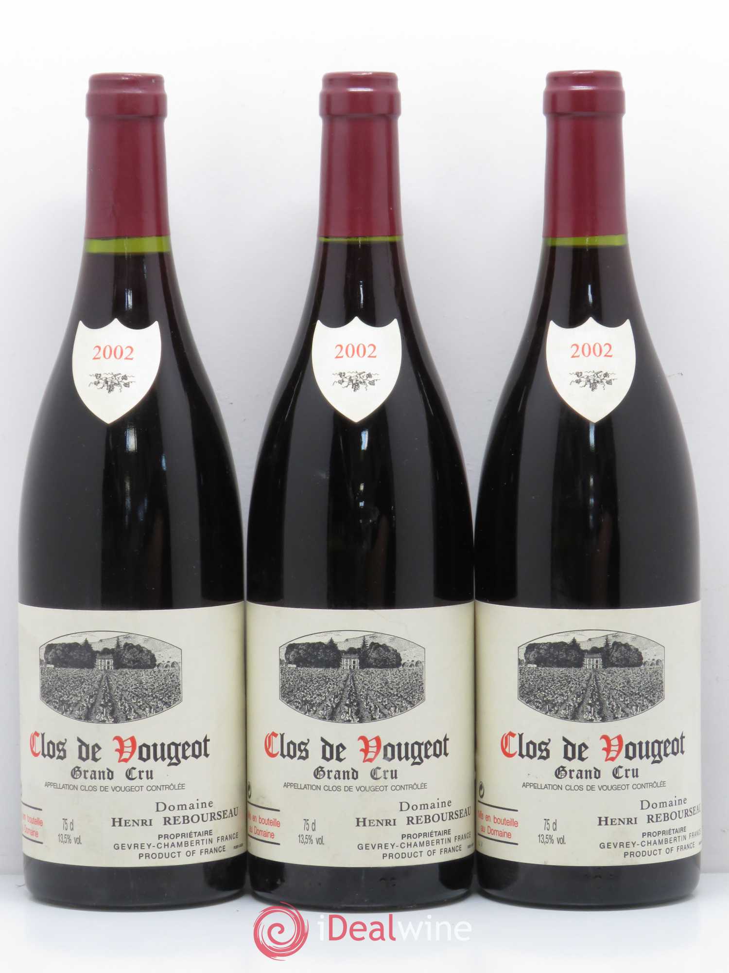 Clos de Vougeot Grand Cru Domaine Henri Rebourseau (sans prix de réserve) 2002 - Posten von 3 Flaschen - 0