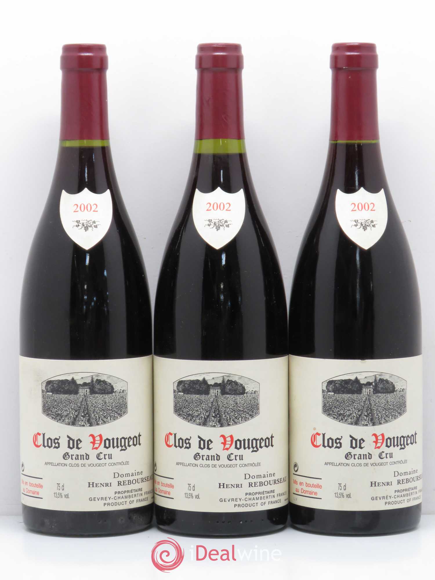 Clos de Vougeot Grand Cru Domaine Henri Rebourseau (sans prix de réserve) 2002 - Posten von 3 Flaschen - 0