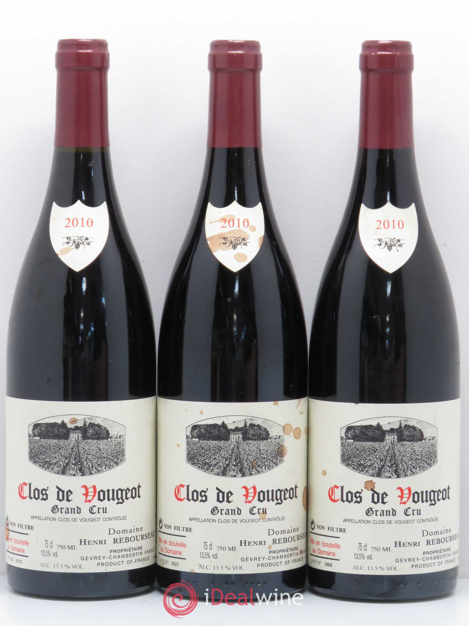 Clos de Vougeot Grand Cru Domaine Henri Rebourseau 2010 - Lot de 3 bouteilles - 0