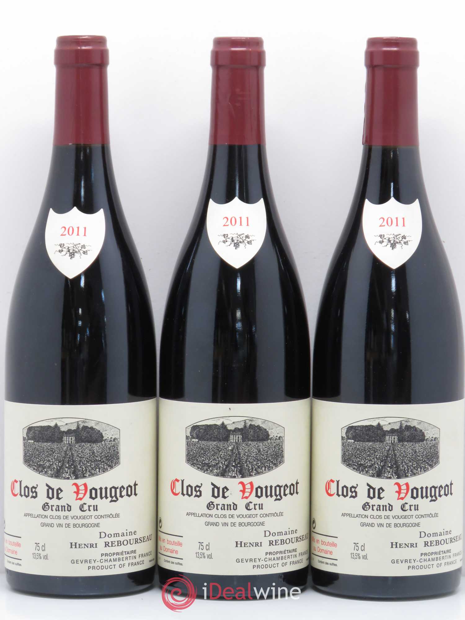 Clos de Vougeot Grand Cru Domaine Henri Rebourseau (sans prix de réserve) 2011 - Posten von 3 Flaschen - 0