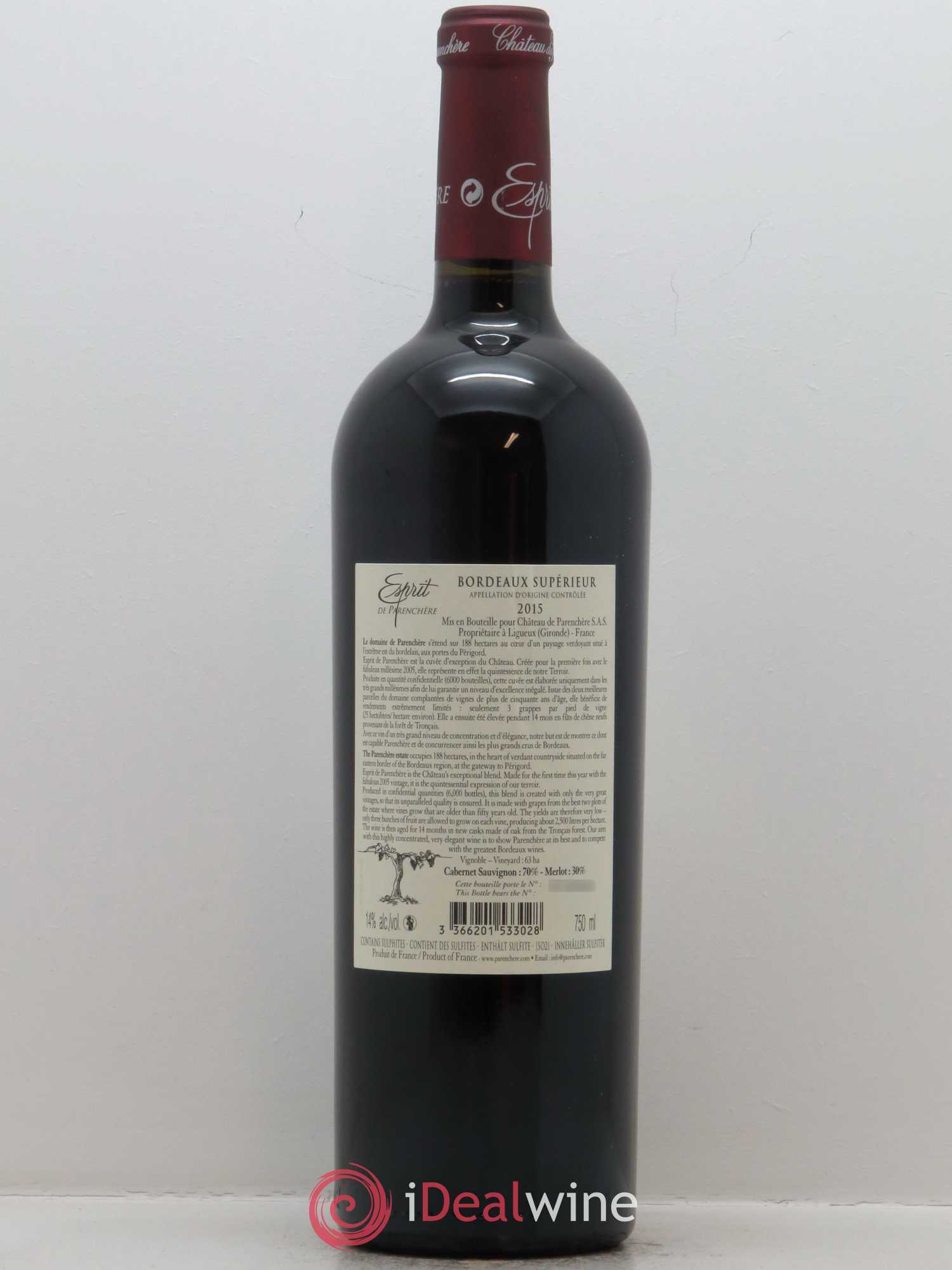 Château Parenchère - Esprit de Parenchère 2015 - Lot de 1 bouteille - 1