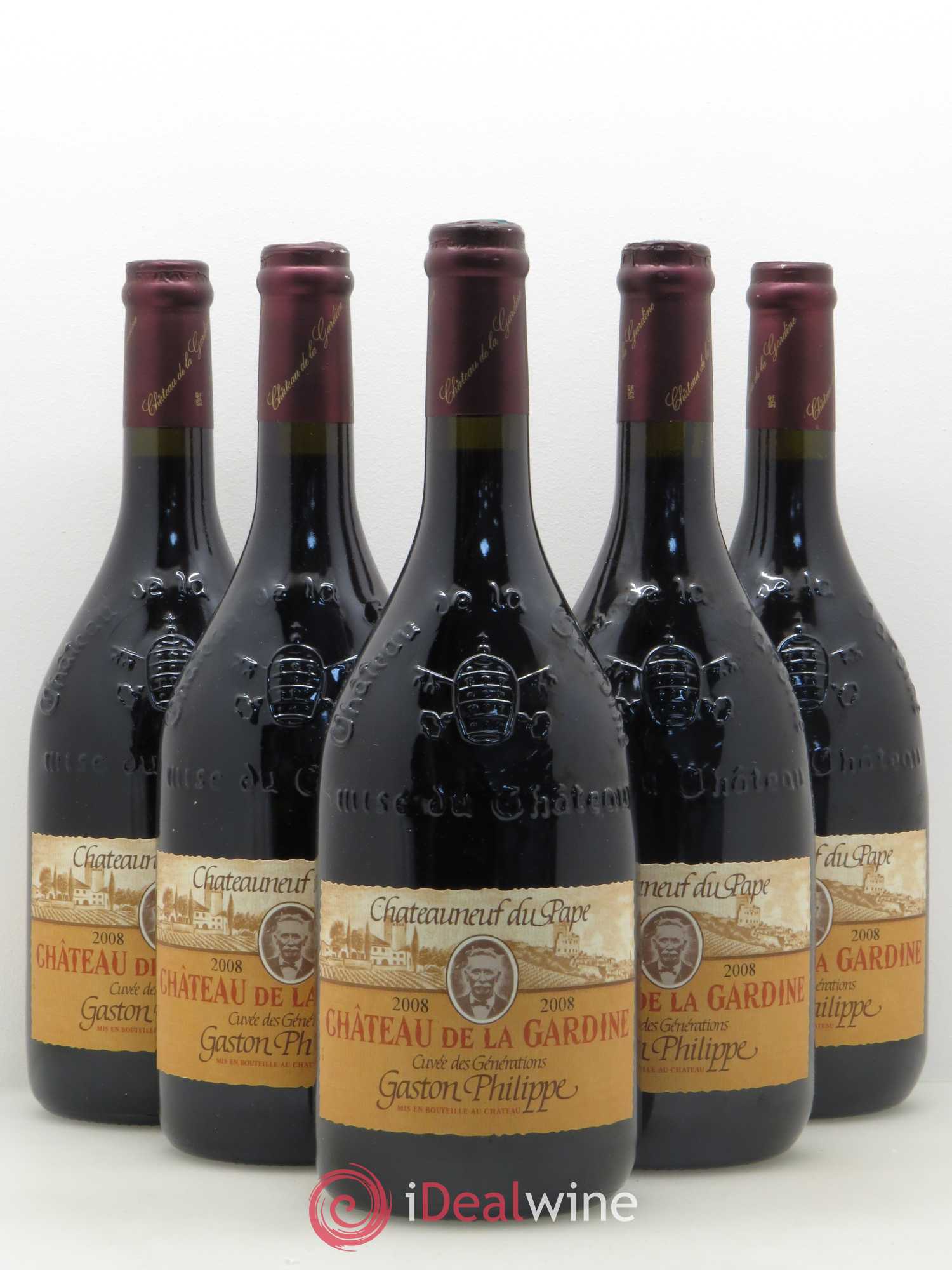 Châteauneuf-du-Pape Château de La Gardine Cuvée des Générations Gaston Philippe Famille Brunel 2008 - Lot de 5 bouteilles - 0