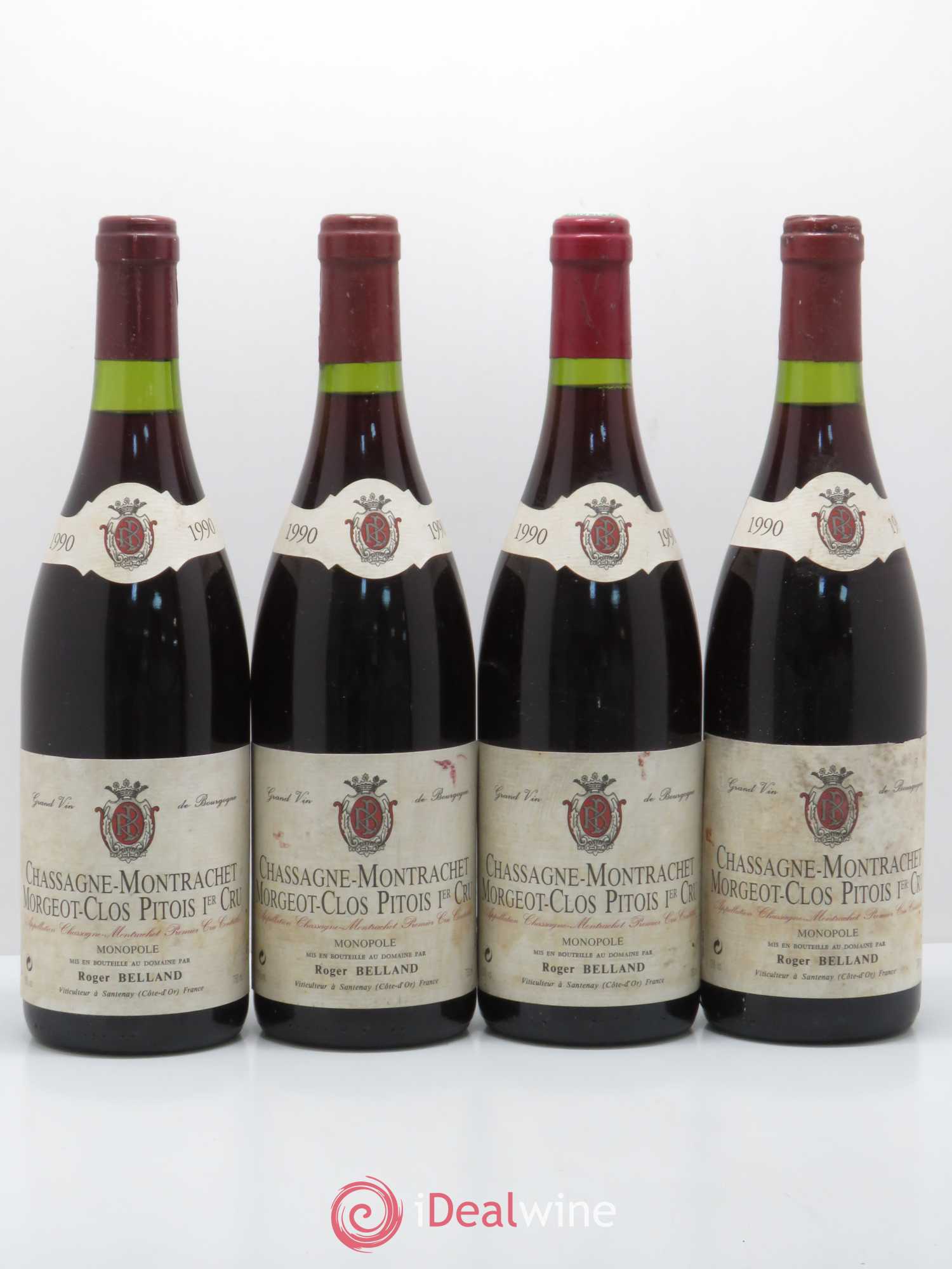 Chassagne-Montrachet 1er Cru Morgeot Clos Pitois Domaine Roger Belland 1990 - Lot de 4 bouteilles - 0