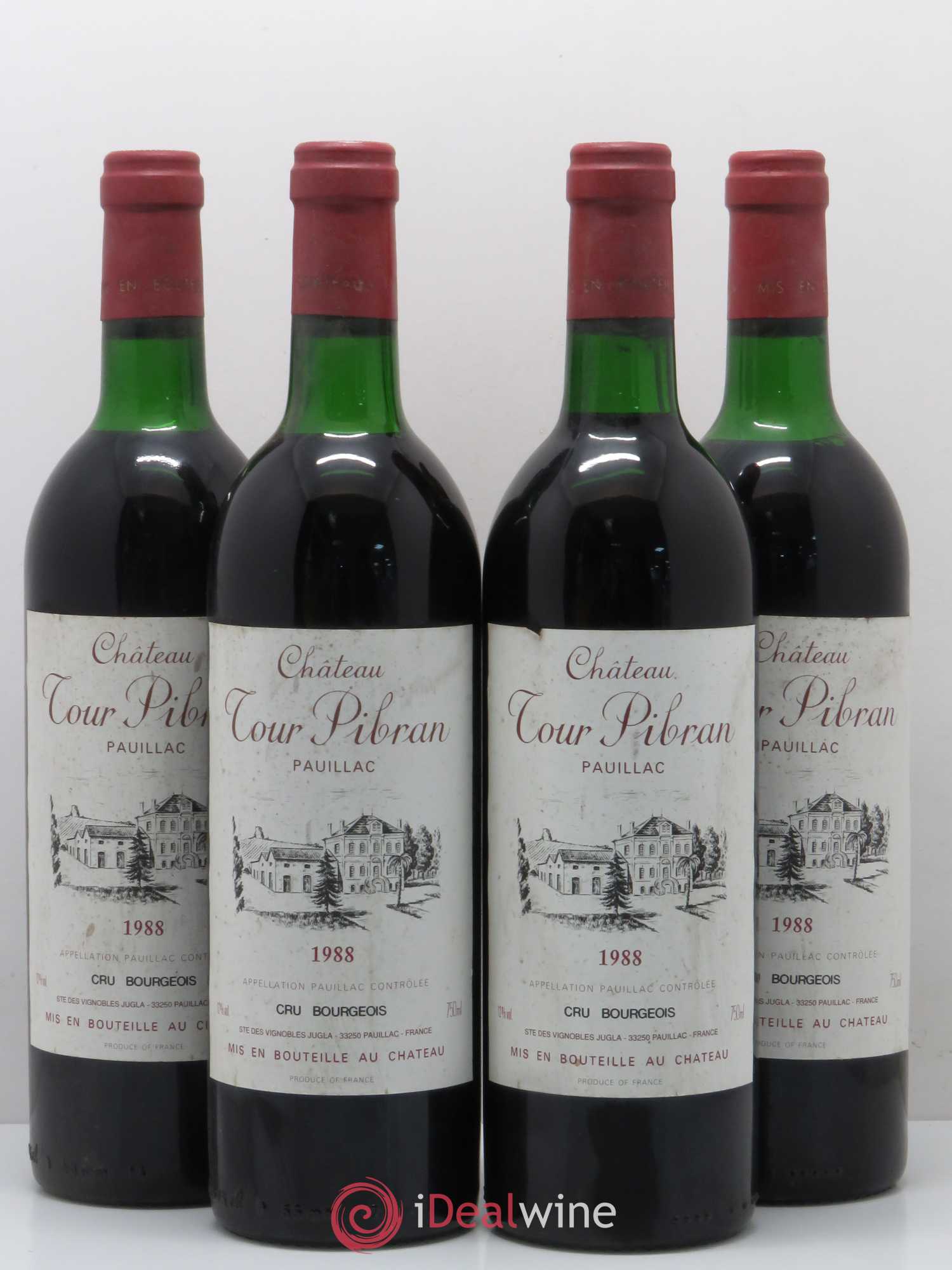 Château Tour Pibran Cru Bourgeois 1988 - Lot de 4 bouteilles - 0