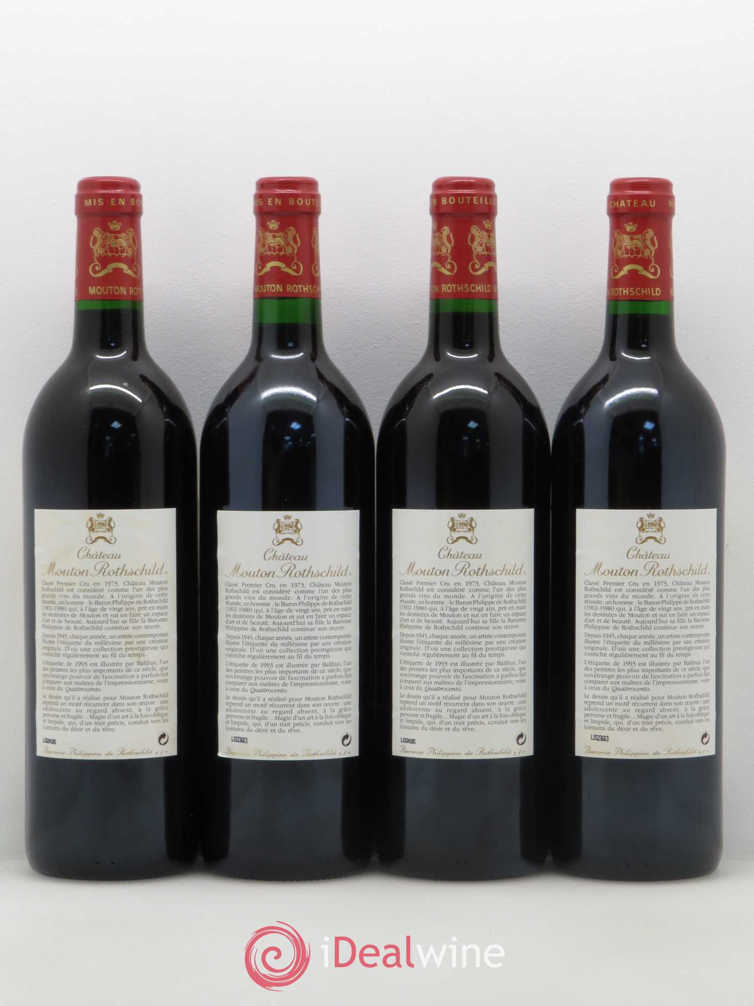 Château Mouton Rothschild 1er Grand Cru Classé 1993 - Lot de 4 bouteilles - 1
