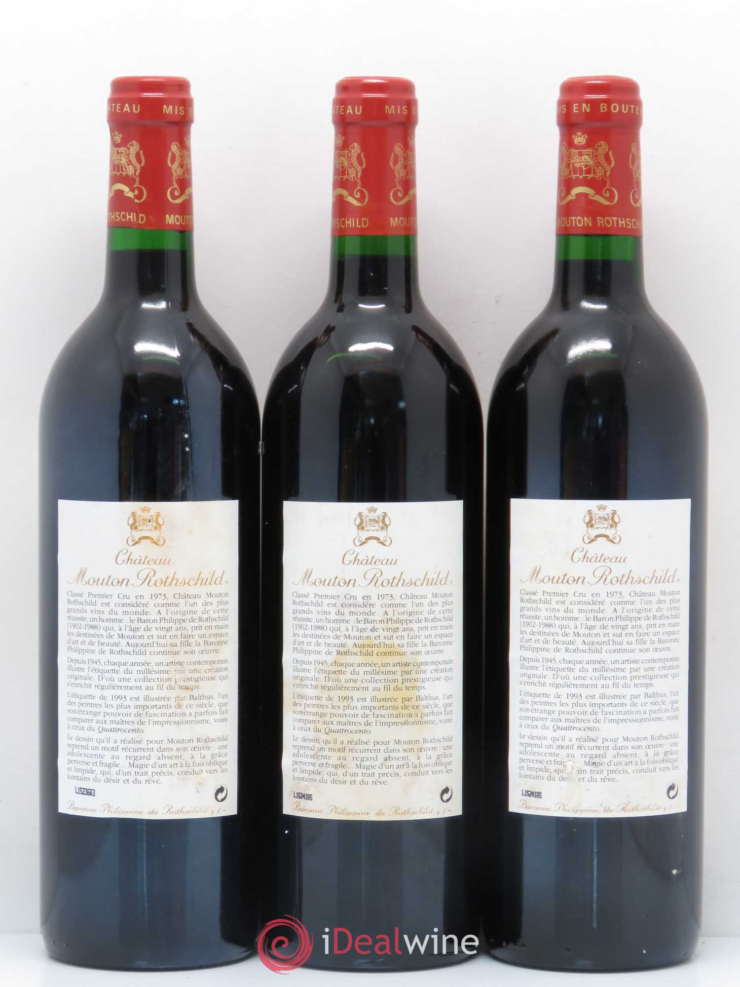 Château Mouton Rothschild 1er Grand Cru Classé 1993 - Lot de 3 bouteilles - 1