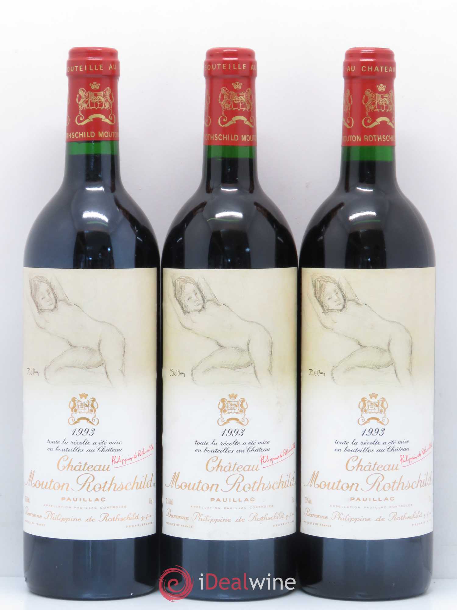 Château Mouton Rothschild 1er Grand Cru Classé 1993 - Lot de 3 bouteilles - 0
