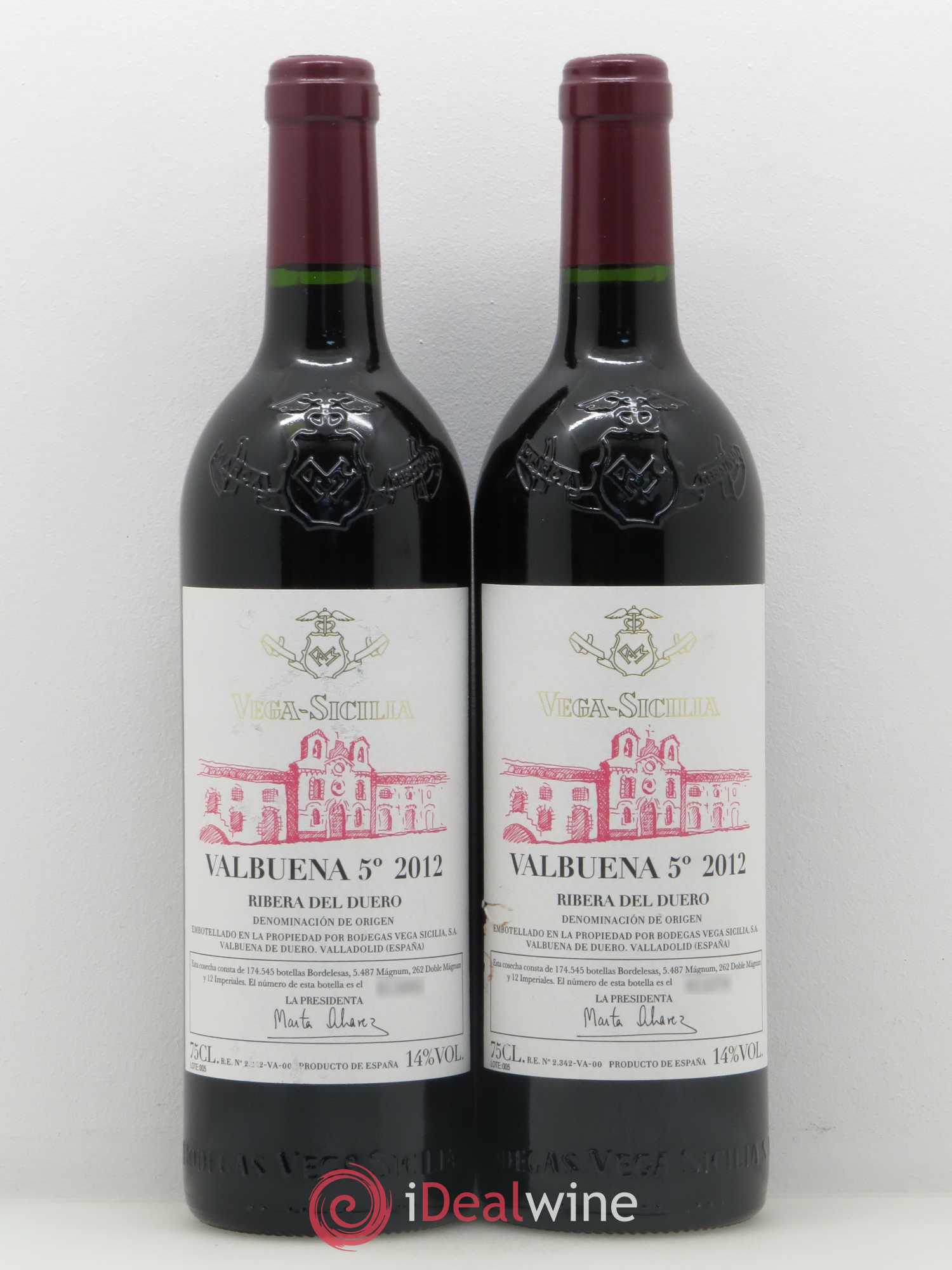 Ribera Del Duero DO Vega Sicilia Valbuena 5 ano Famille Alvarez 2012 - Lot de 2 bouteilles - 0
