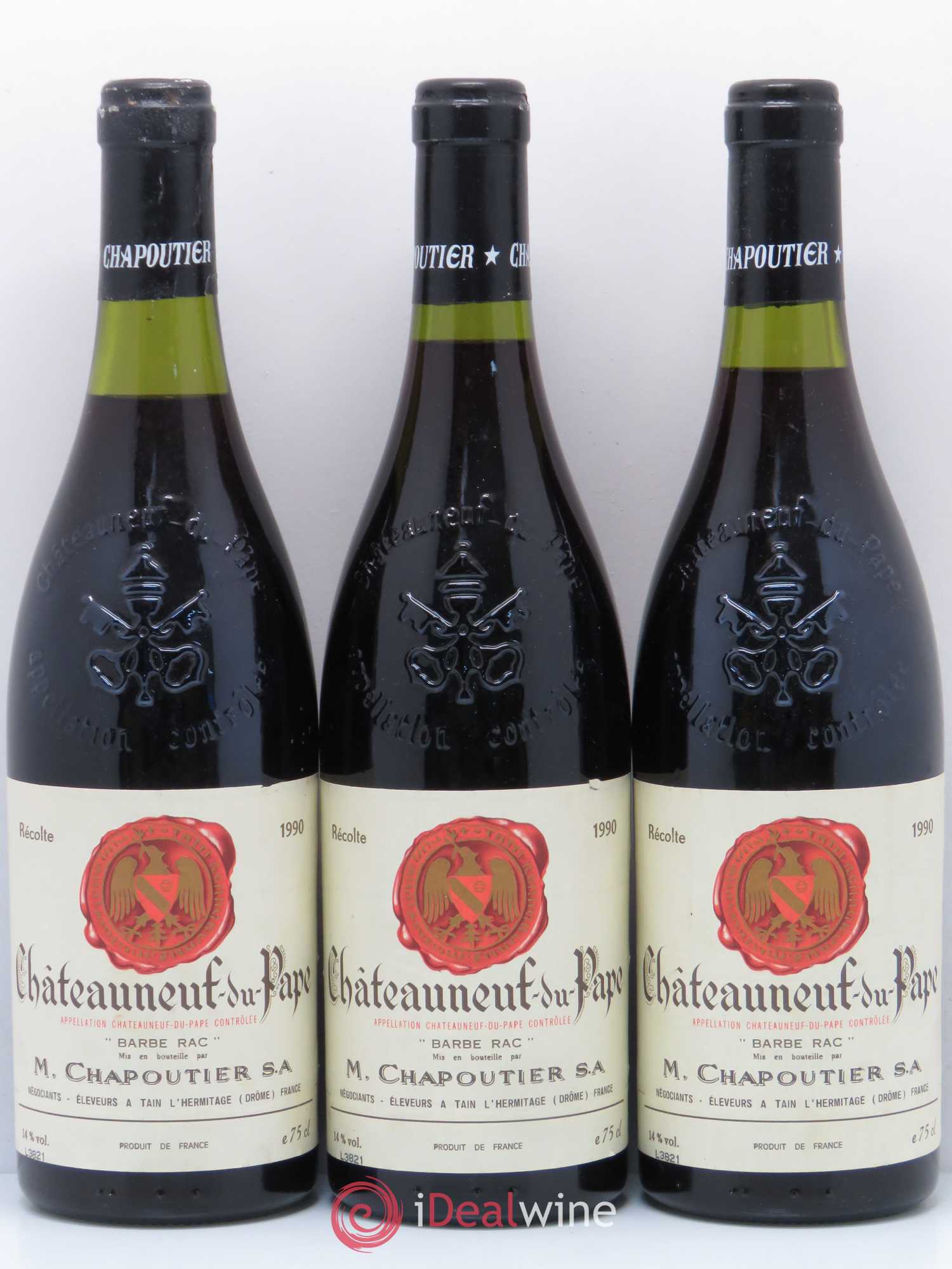 Châteauneuf-du-Pape Barbe Rac Chapoutier 1990 - Lot de 3 bouteilles - 0