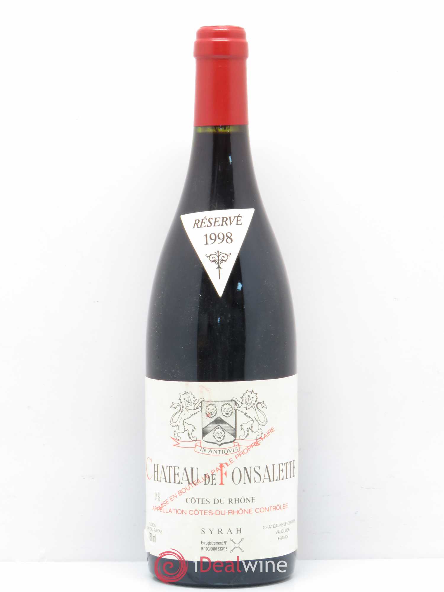 Côtes-du-Rhône Cuvée Syrah Château de Fonsalette 1998 - Lot de 1 bouteille - 0