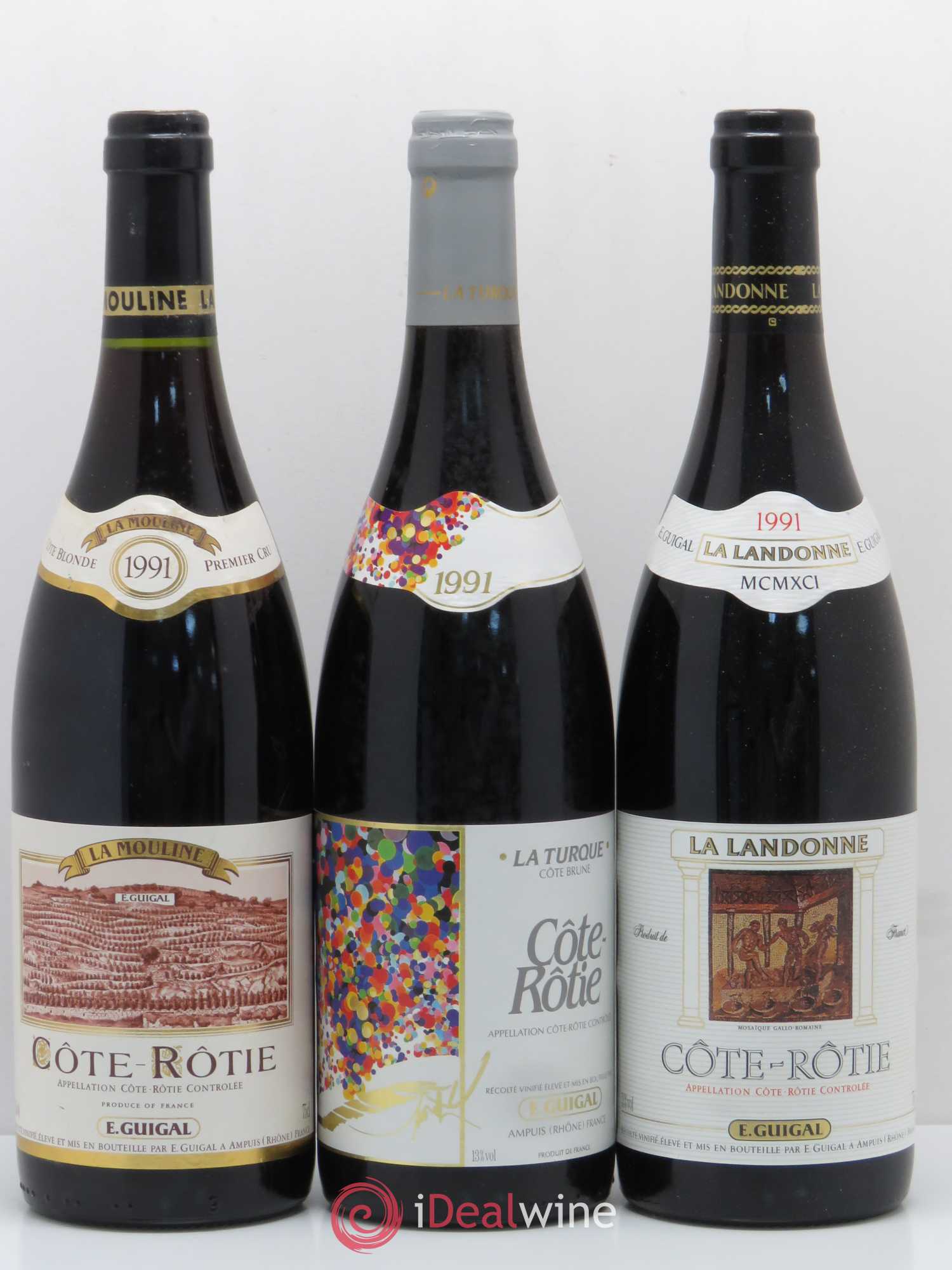 Côte-Rôtie Guigal Trilogie La Turque - La Landonne - La Mouline 1991 - Lot de 3 bouteilles - 0
