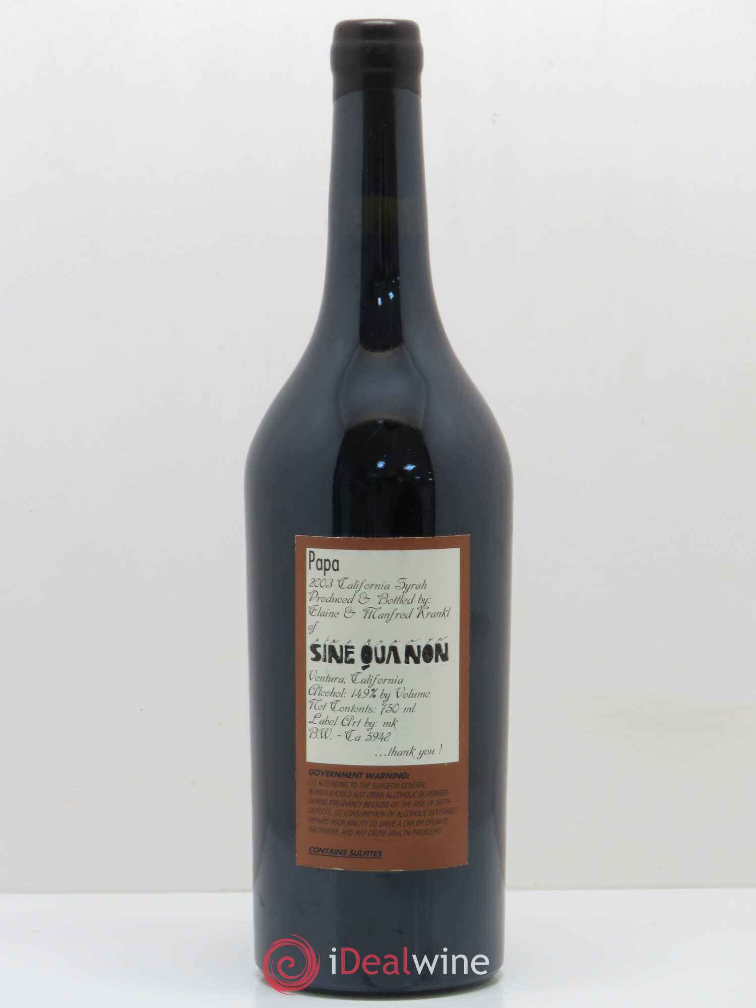 USA Papa Syrah Sine Qua Non 2003 - Posten von 1 Flasche - 1