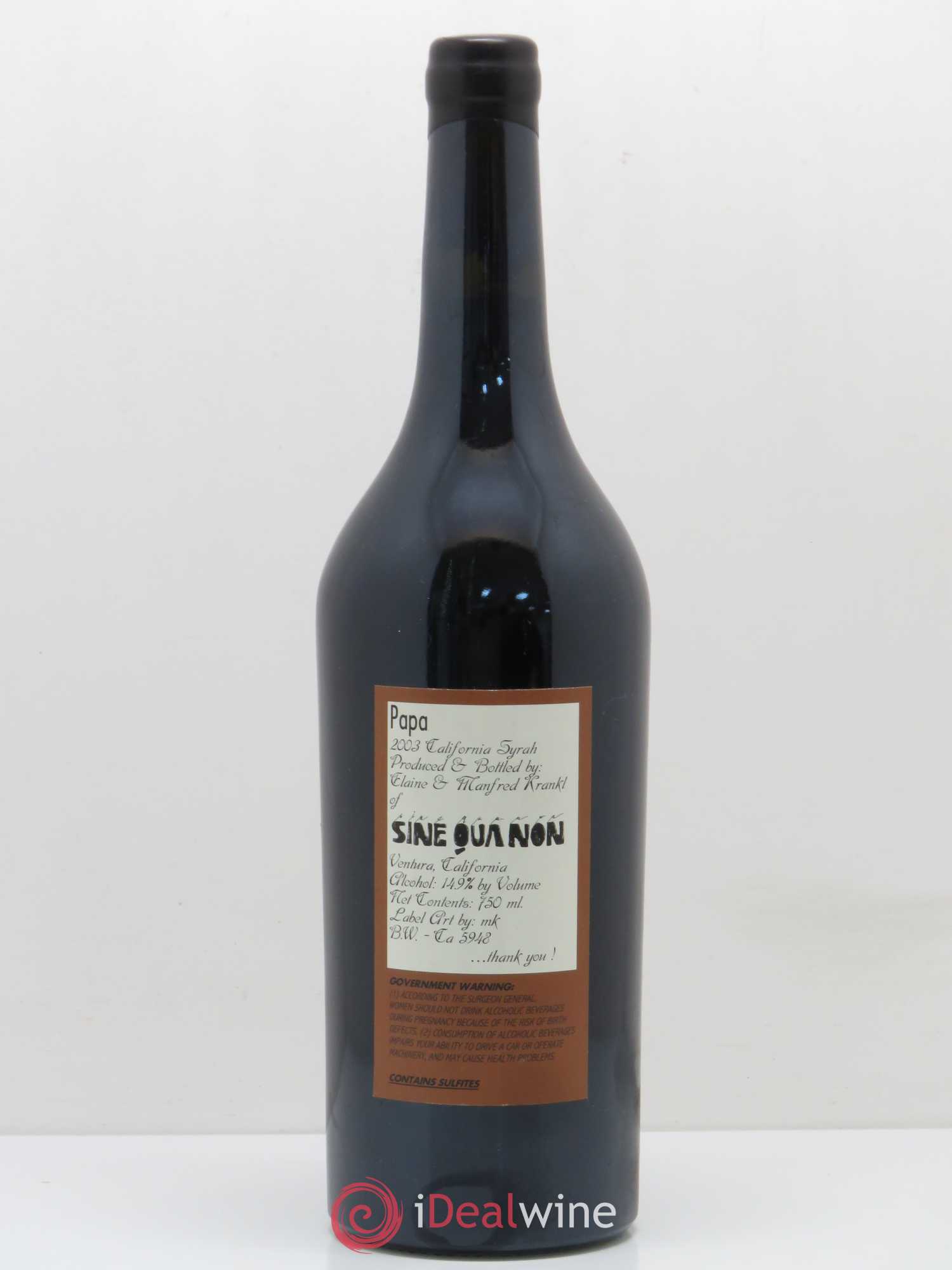 USA Papa Syrah Sine Qua Non 2003 - Posten von 1 Flasche - 1