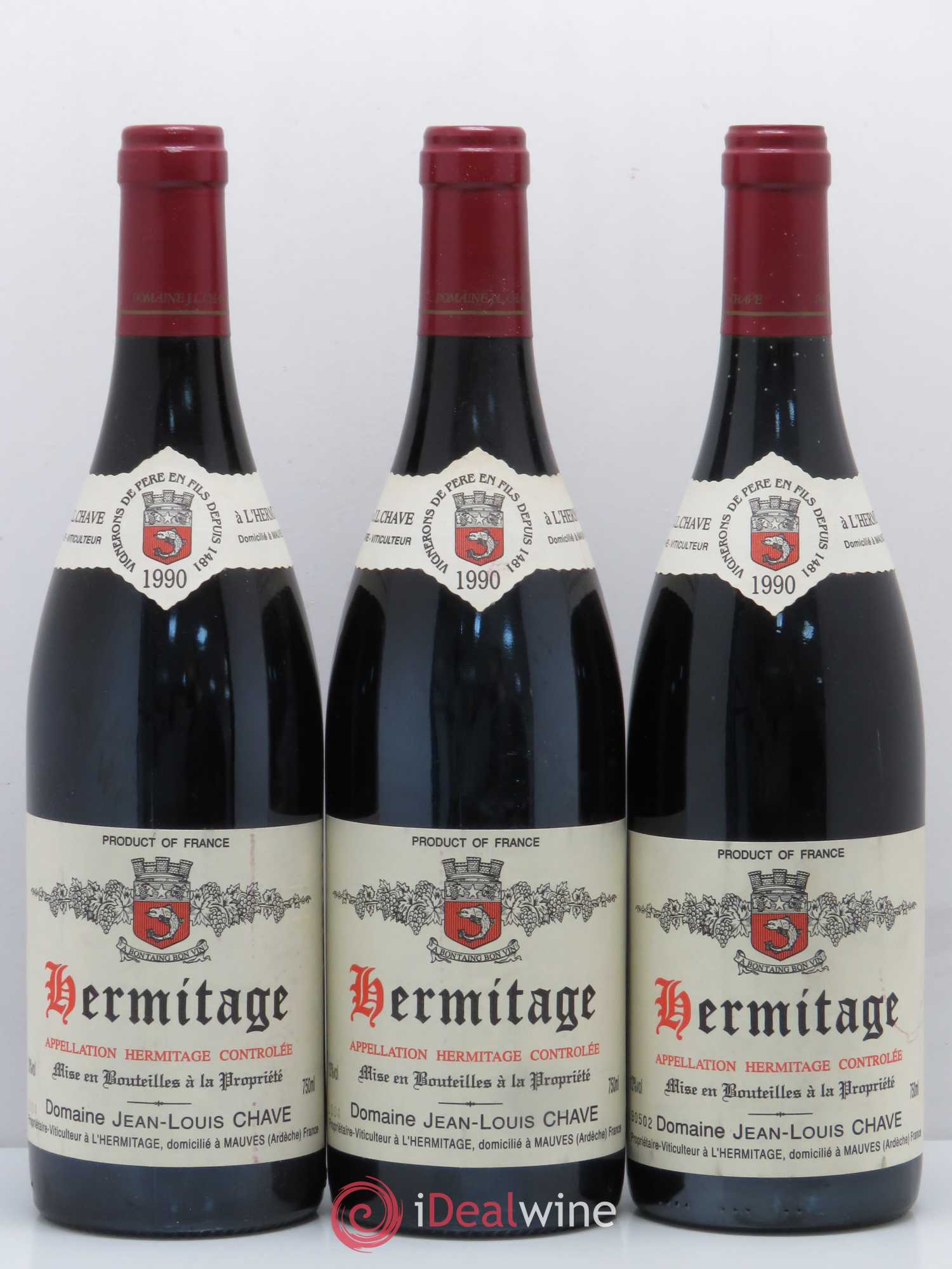 Hermitage Jean-Louis Chave 1990 - Lot de 3 bouteilles - 0