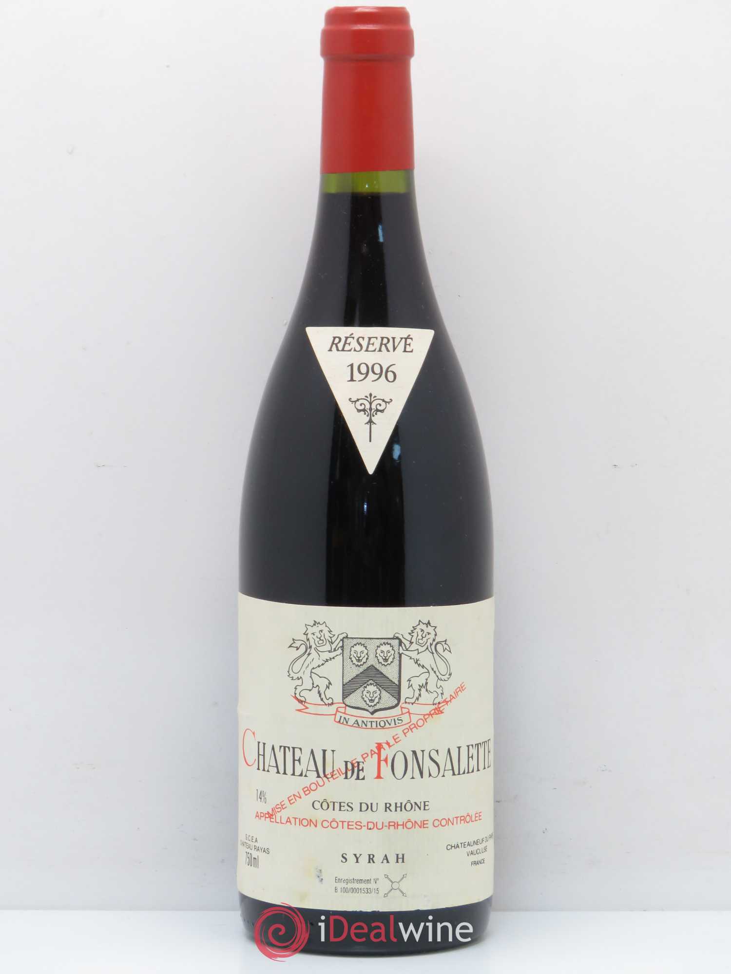 Côtes-du-Rhône Cuvée Syrah Château de Fonsalette 1996 - Lot de 1 bouteille - 0