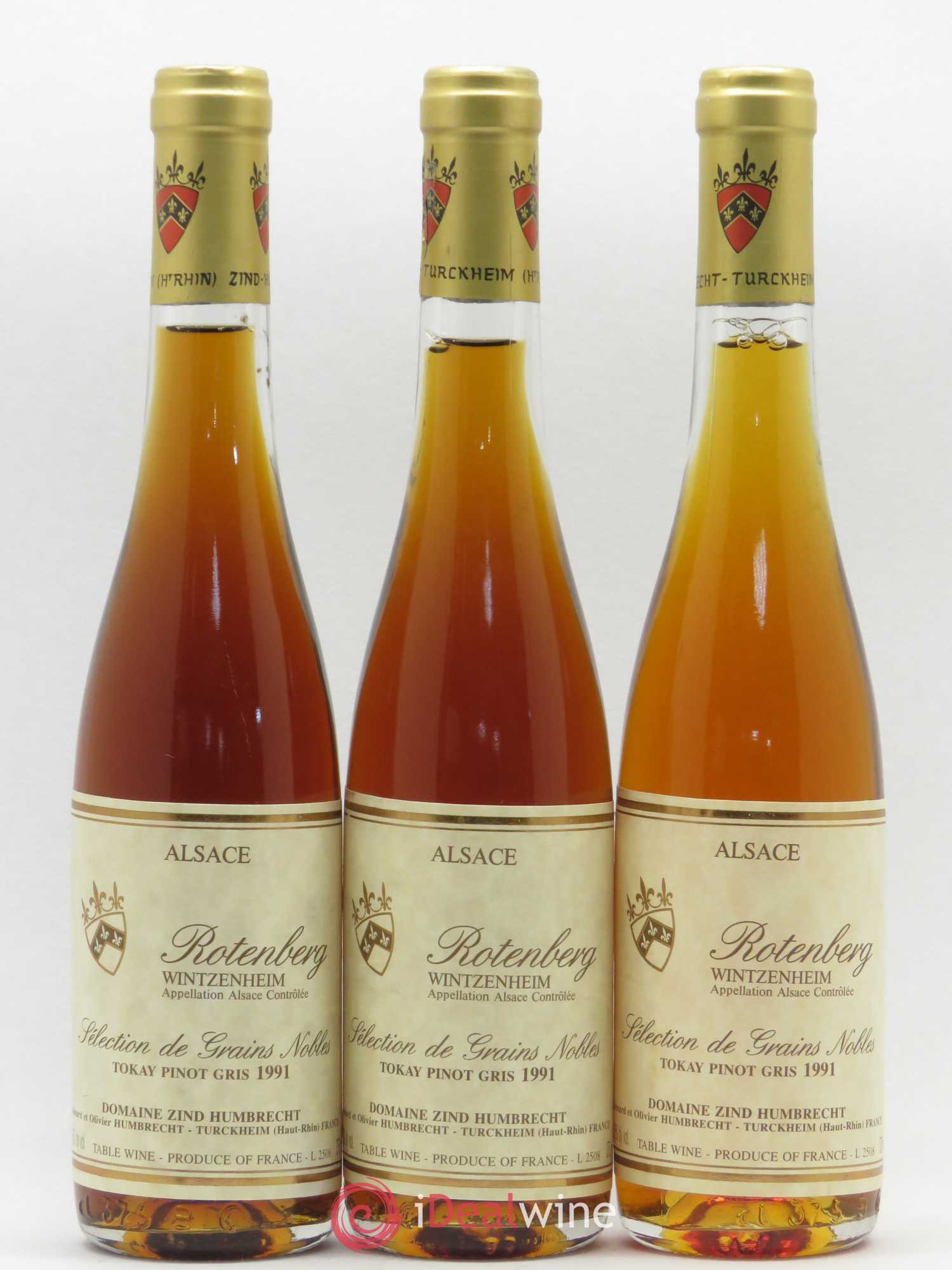 Pinot Gris (Tokay) Sélection de Grains Nobles Rotenberg Wintzenheim Domaine Zind Humbrecht 1991 - Posten von 3 Demi-Flaschen - 0