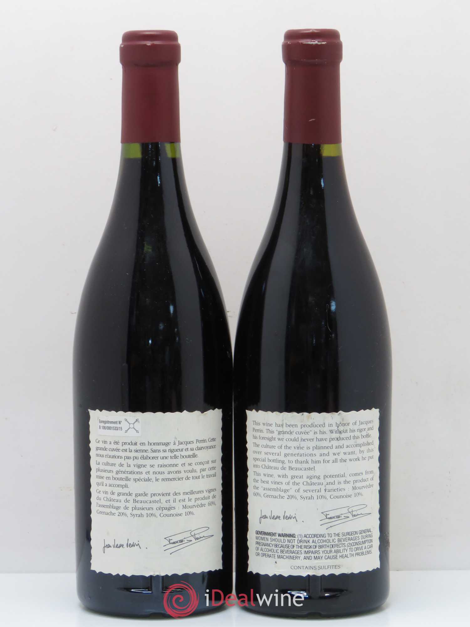 Châteauneuf-du-Pape Château de Beaucastel Hommage à Jacques Perrin Famille Perrin 1995 - Lot de 2 bouteilles - 1