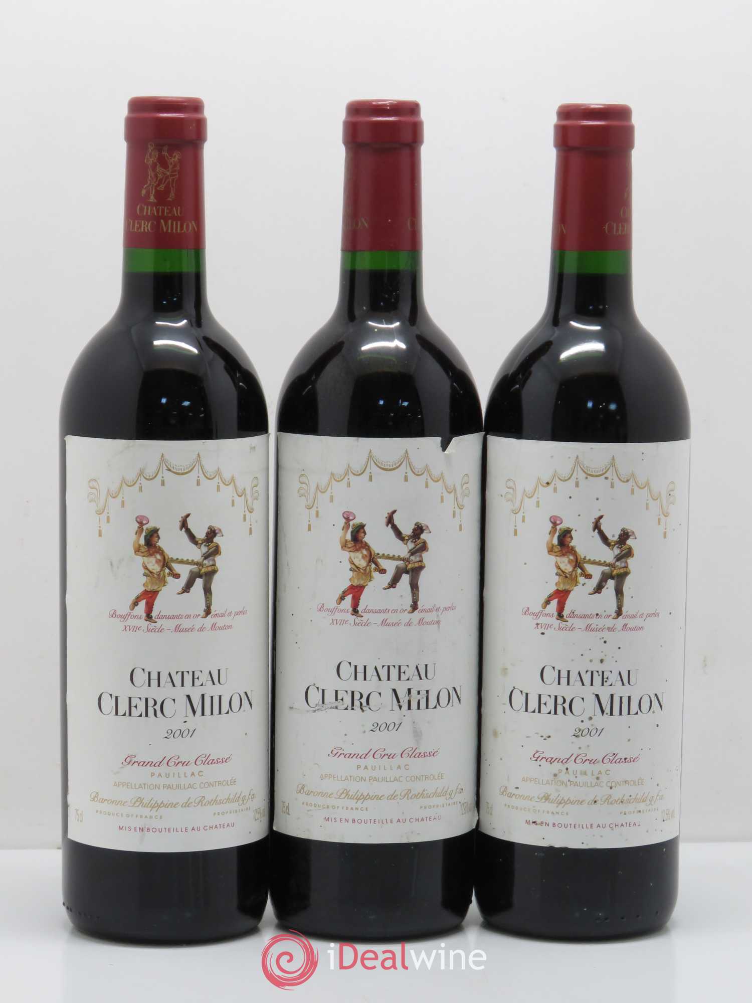 Château Clerc Milon 5ème Grand Cru Classé 2001 - Lot de 3 bouteilles - 0