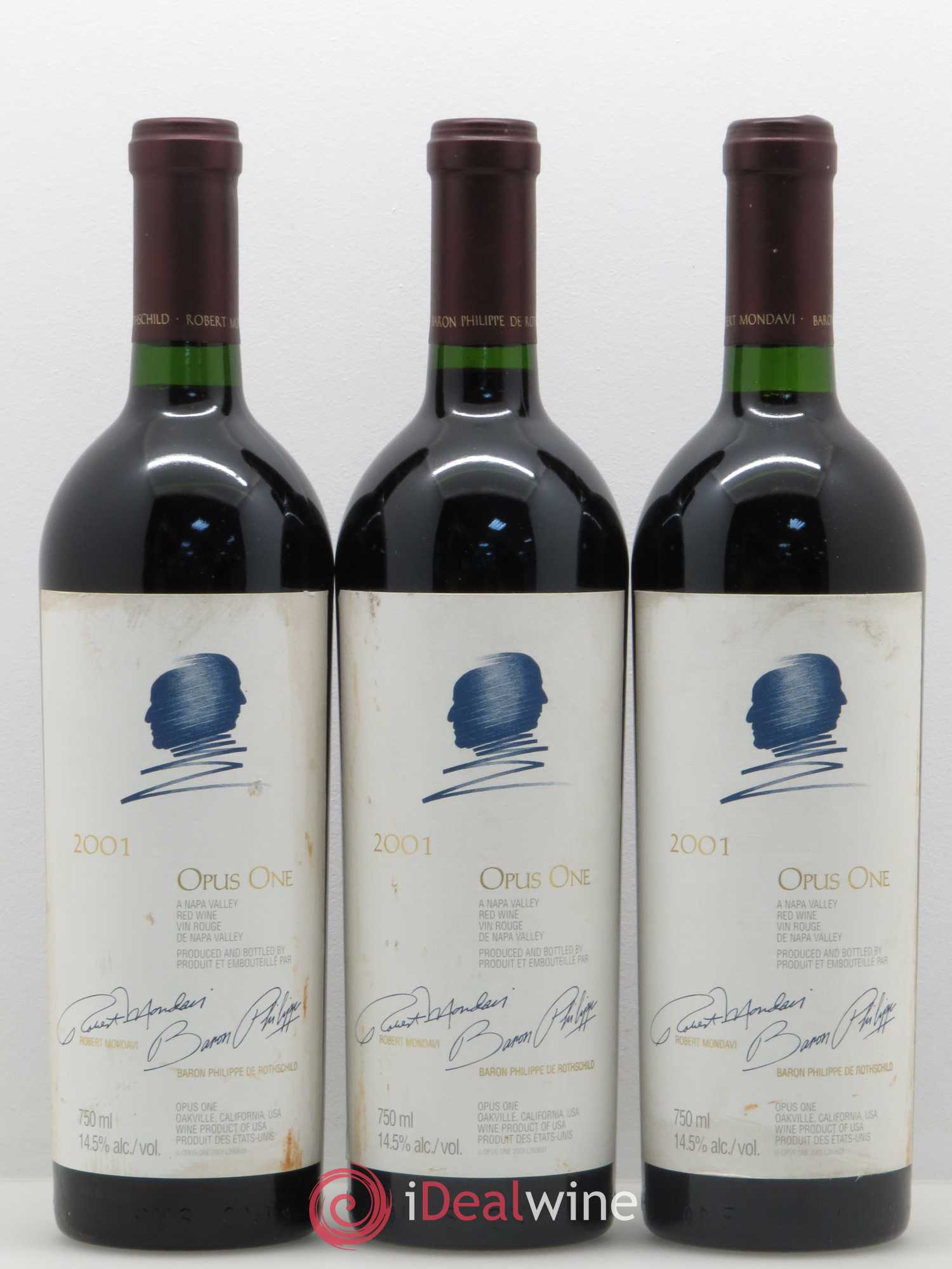 Napa Valley Opus One Robert Mondavi 2001 - Lot de 3 bouteilles - 0