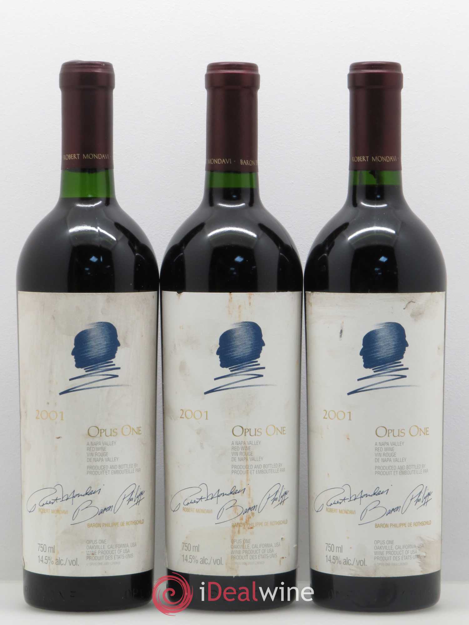 Napa Valley Opus One Robert Mondavi 2001 - Lot de 3 bouteilles - 0