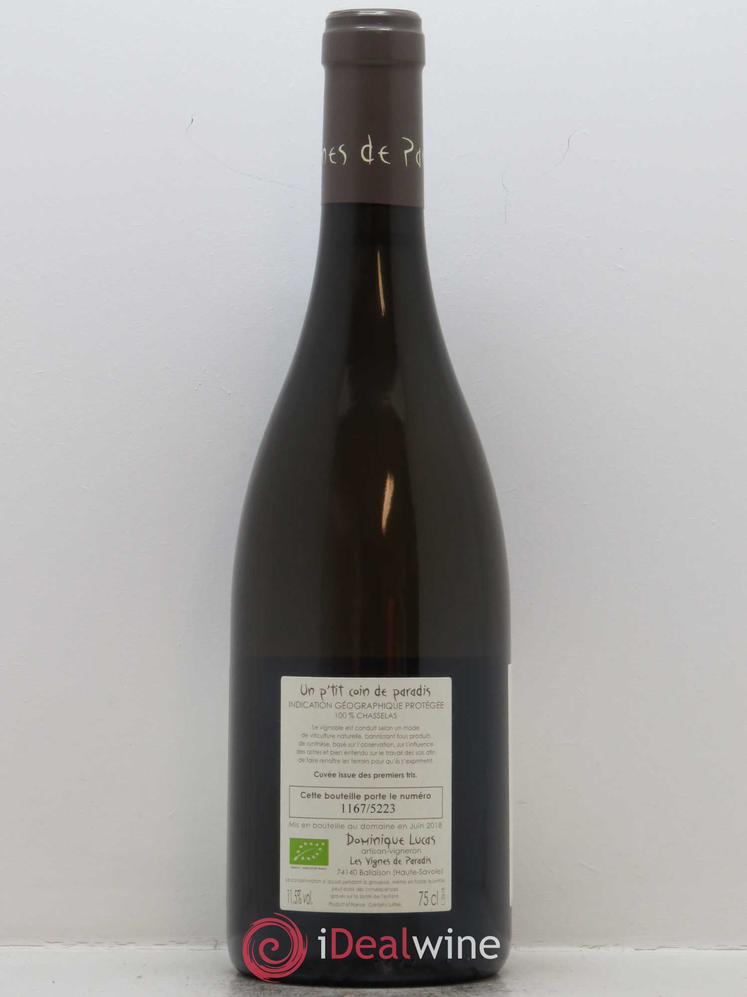 Vin des Allobroges Chasselas Un p'tit coin de paradis Les Vignes de Paradis 2017 - Lot de 1 bouteille - 1