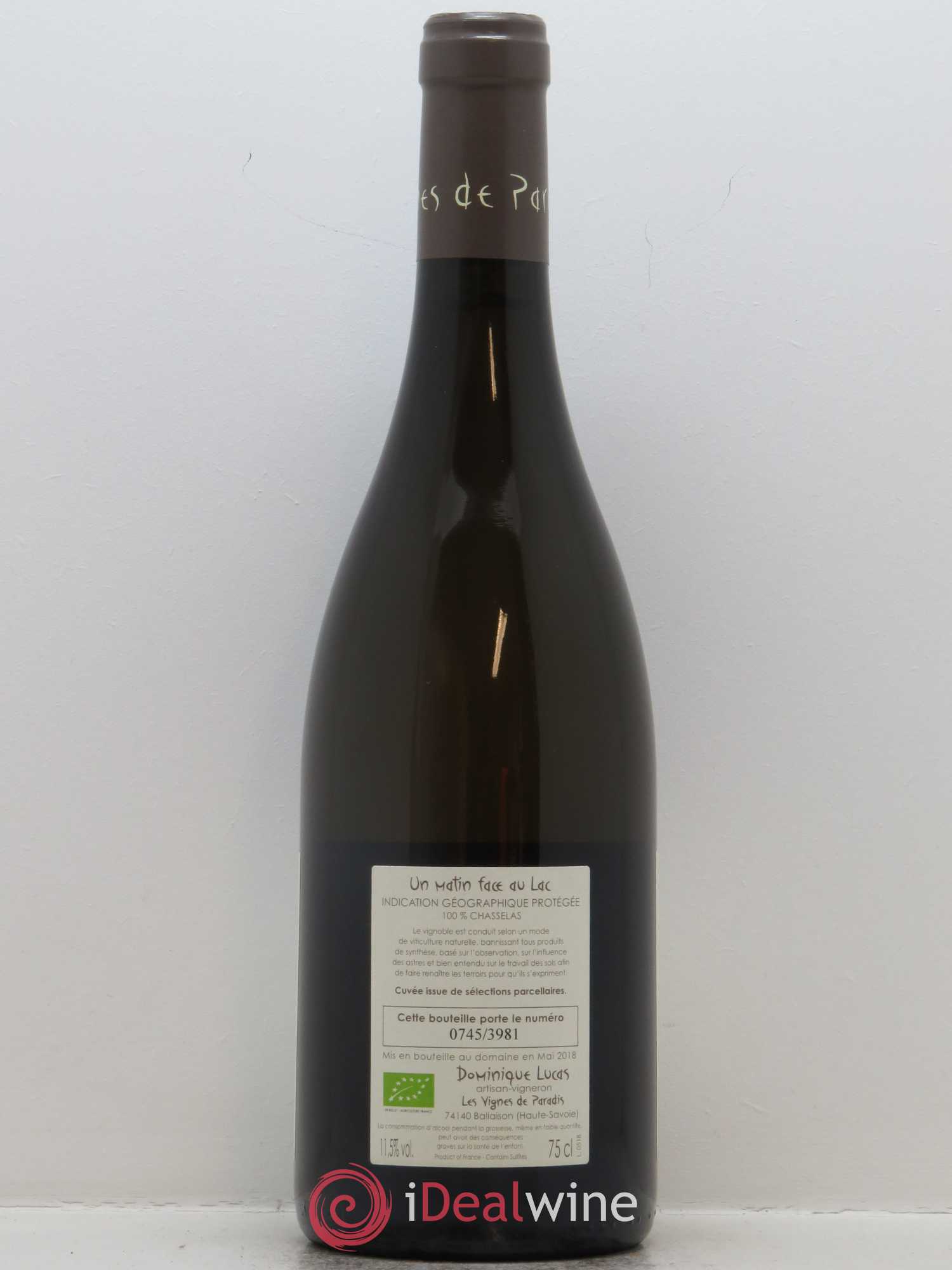 Vin des Allobroges Terroir du Léman Un matin face au Lac  Les Vignes de Paradis 2017 - Lot de 1 bouteille - 1