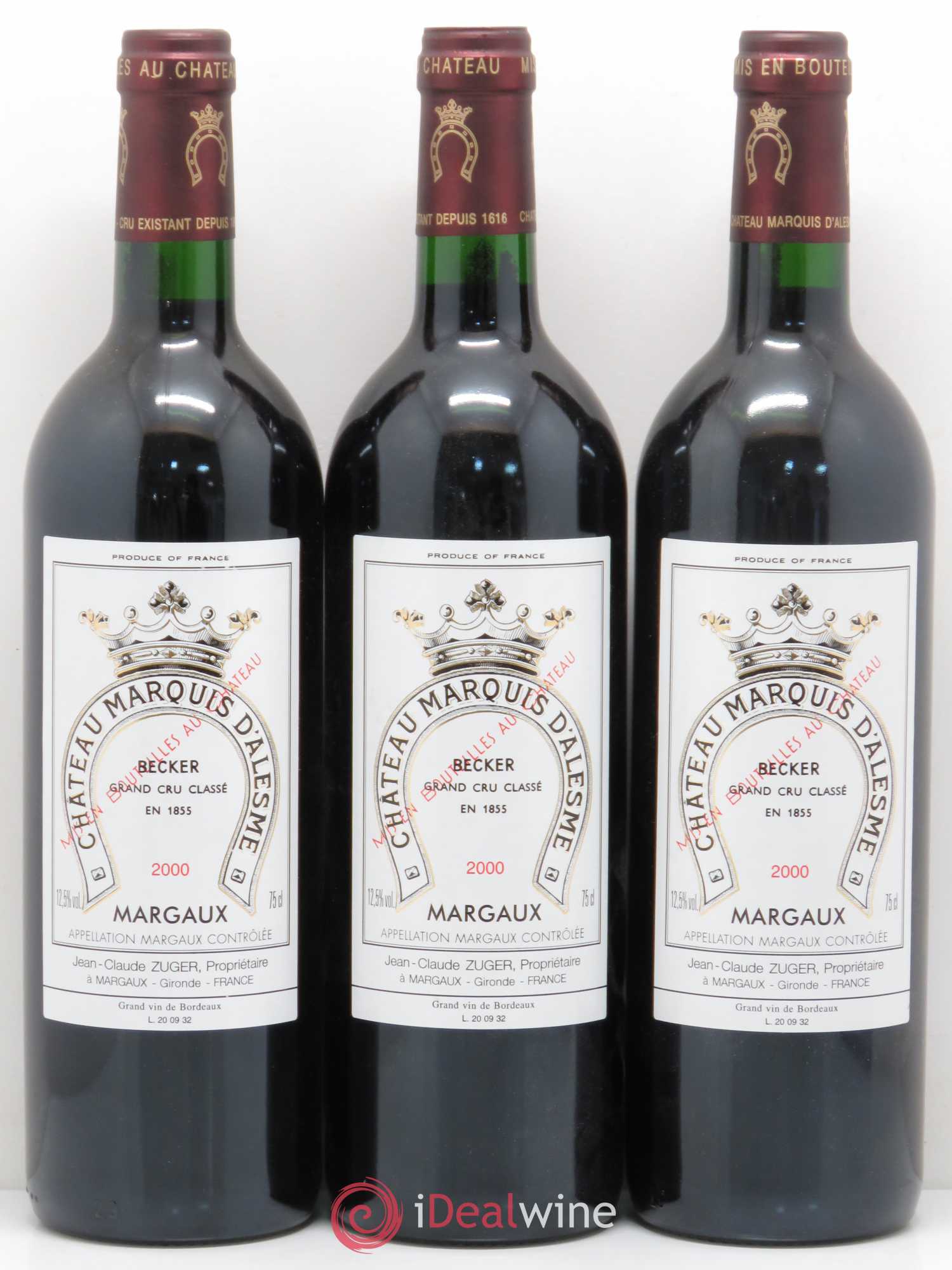 Château Marquis d'Alesme 2000 - Lot de 3 bouteilles - 0