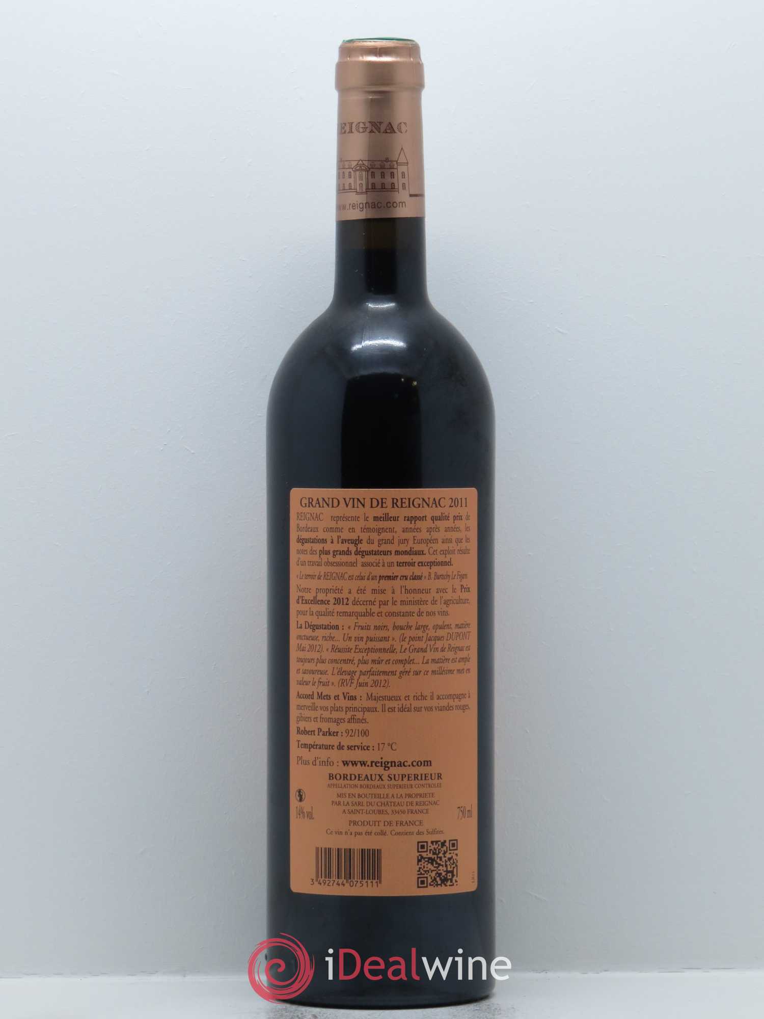 Grand vin de Reignac 2011 - Lot de 1 bouteille - 1