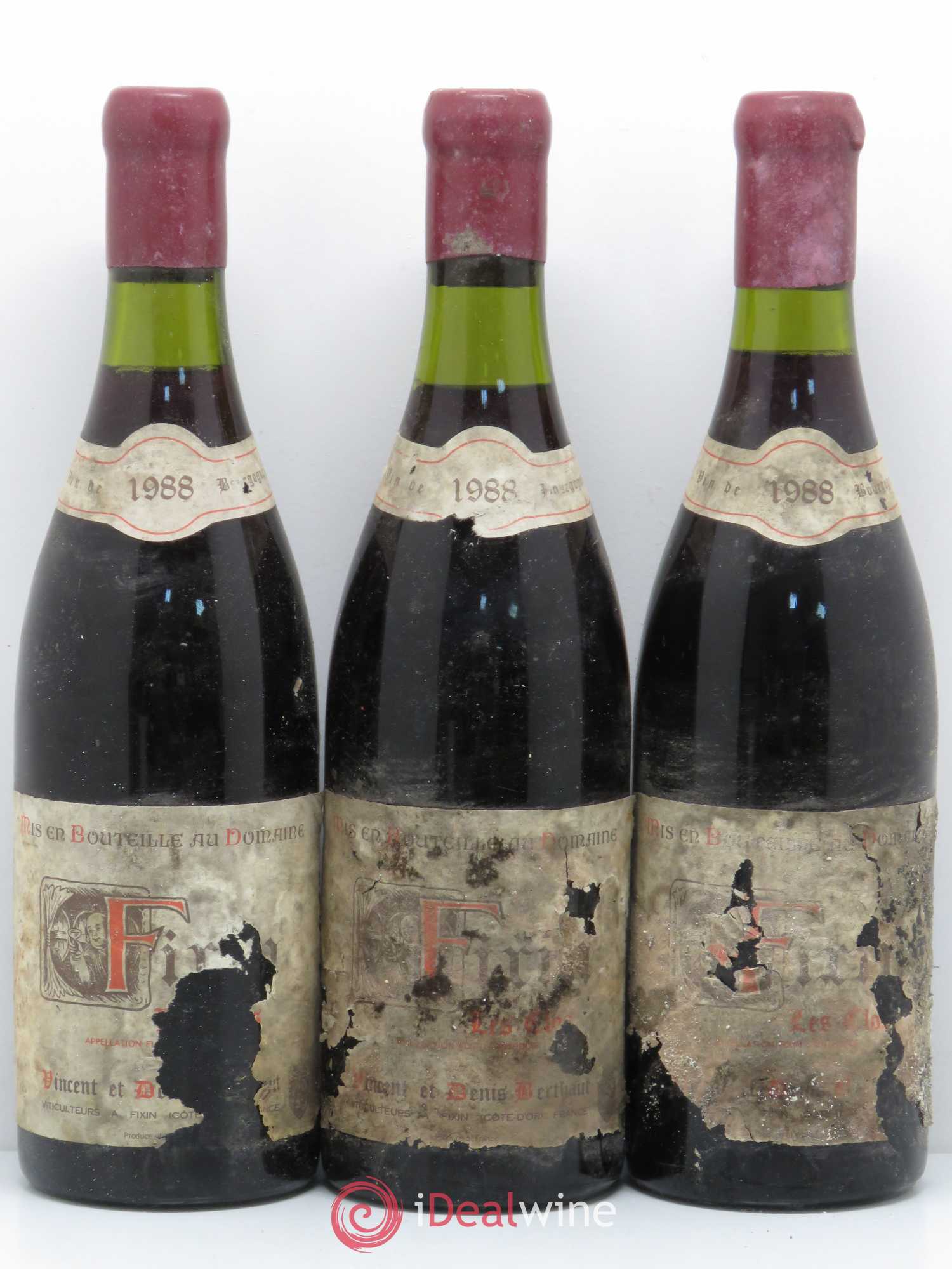 Fixin L'Eclos Domaine Berthaud 1988 - Posten von 3 Flaschen - 0