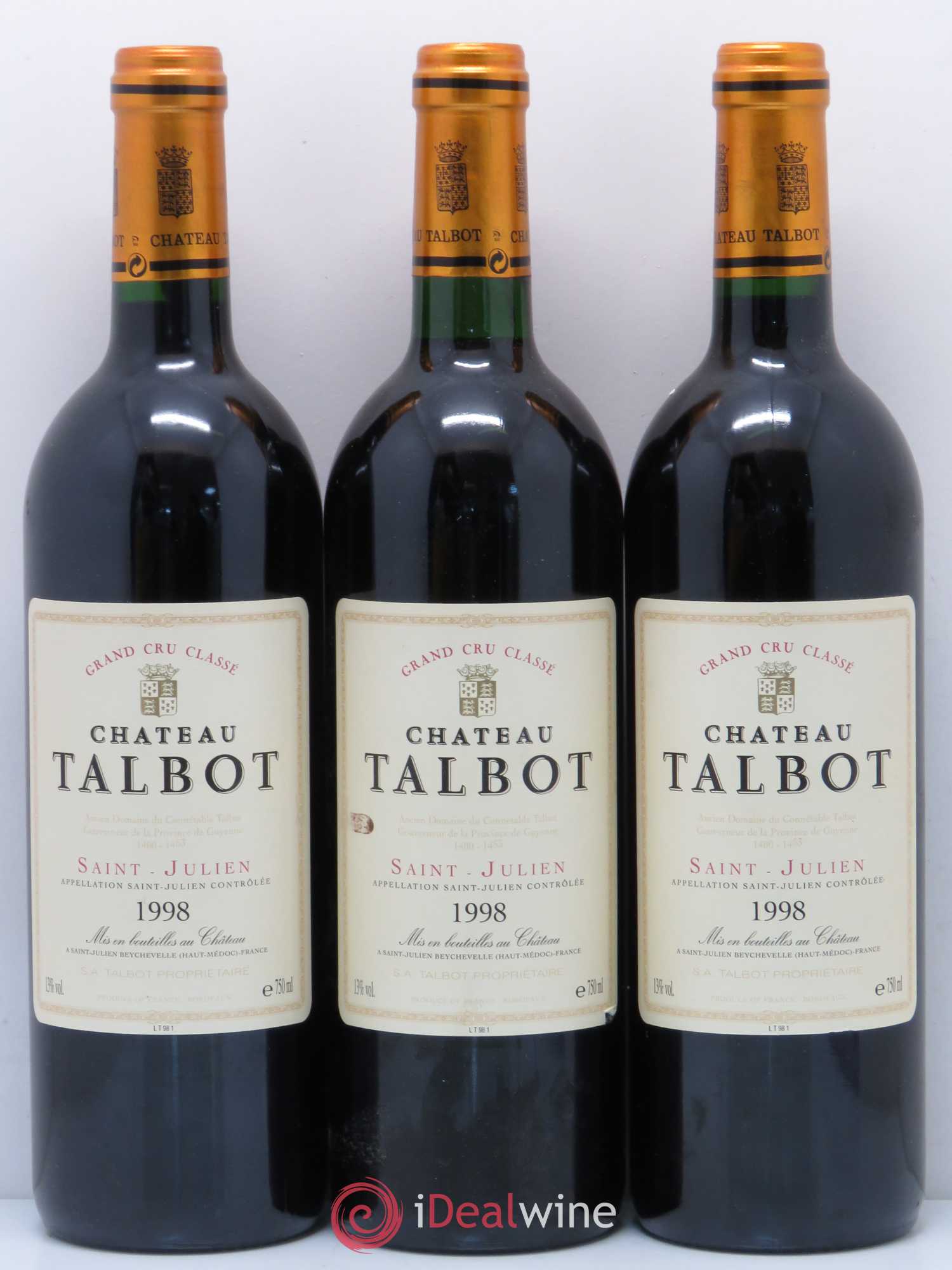 Château Talbot 4ème Grand Cru Classé 1998 - Lot de 3 bouteilles - 0