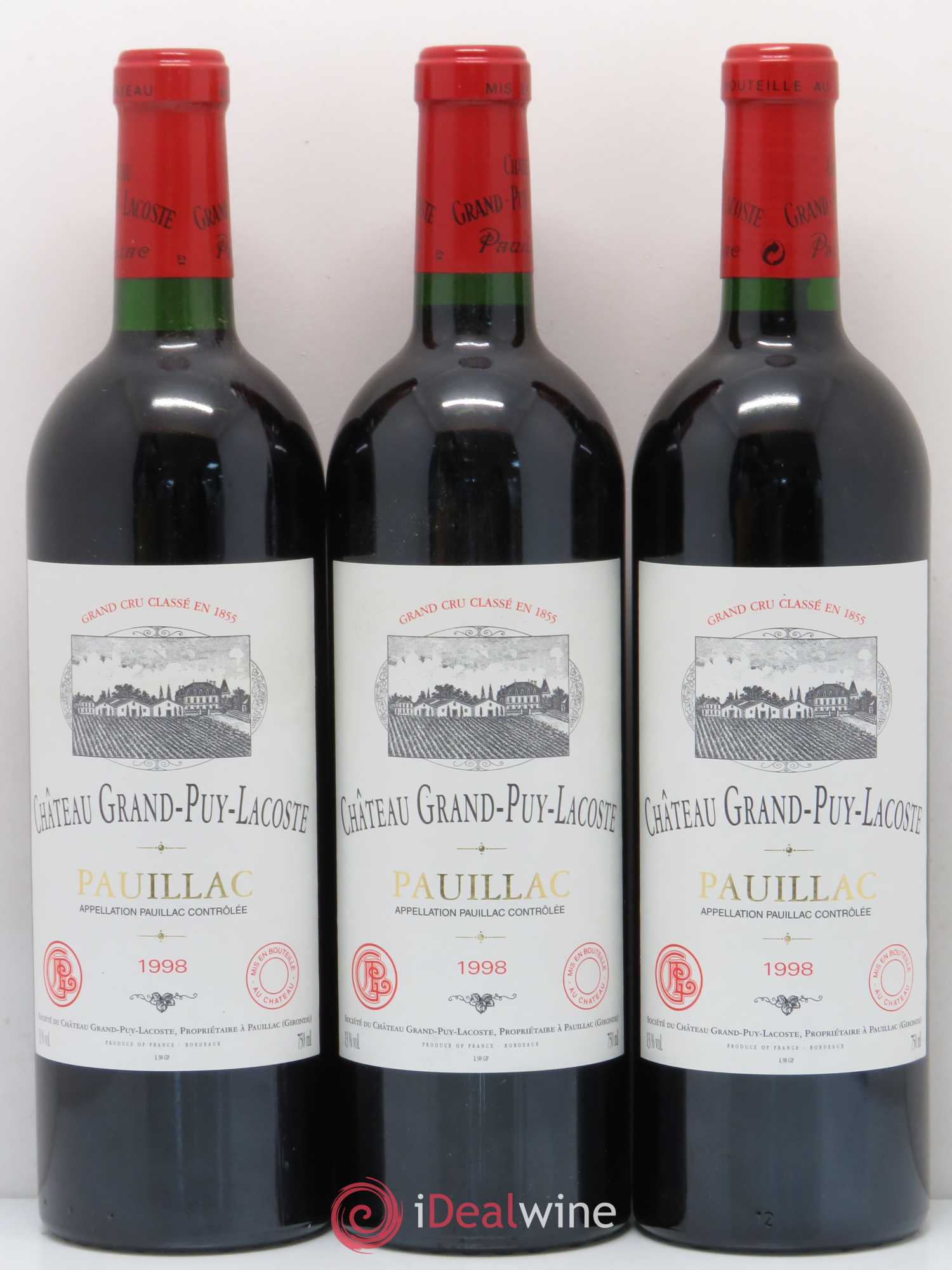 Château Grand Puy Lacoste 5ème Grand Cru Classé 1998 - Lot de 3 bouteilles - 0