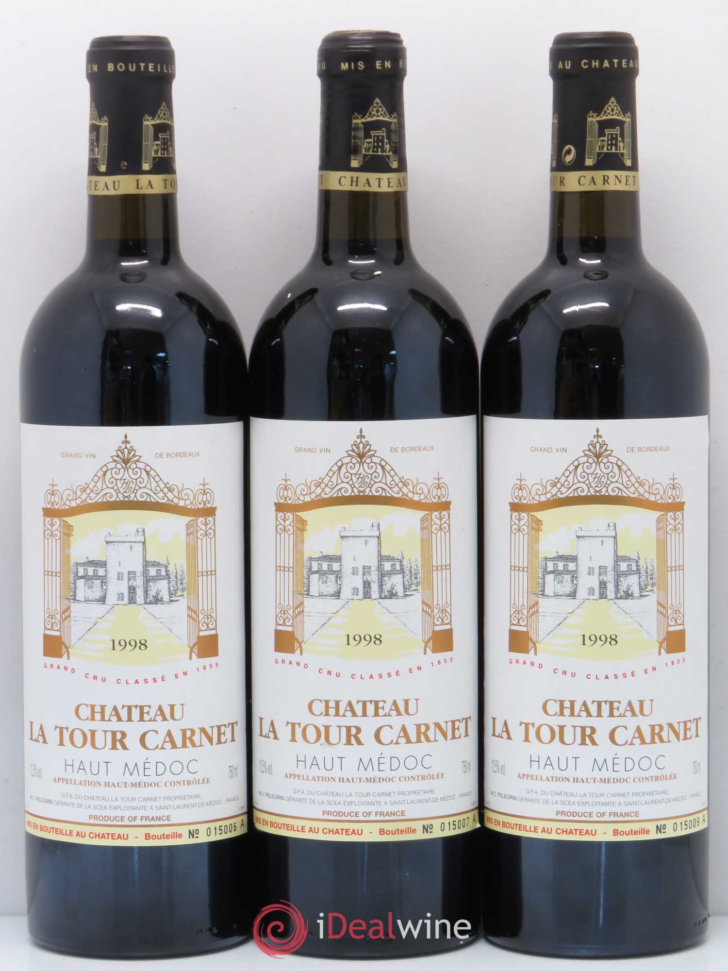 Château la Tour Carnet 4ème Grand Cru Classé 1998 - Lot de 3 bouteilles - 0