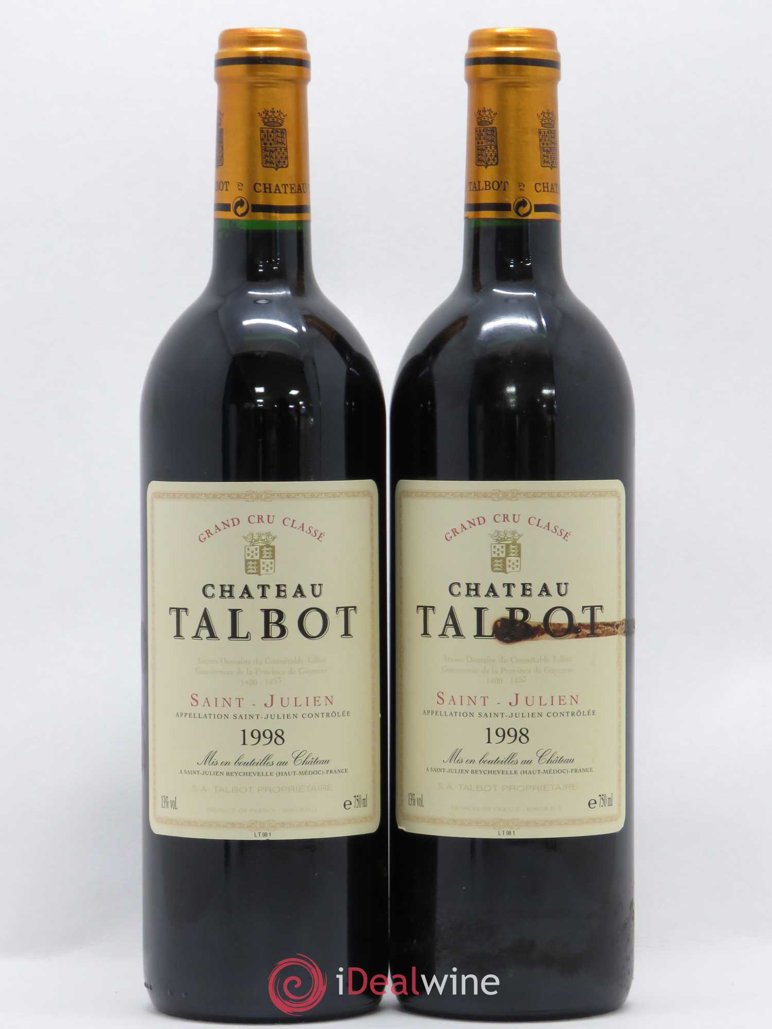 Château Talbot 4ème Grand Cru Classé 1998 - Lot de 2 bouteilles - 0