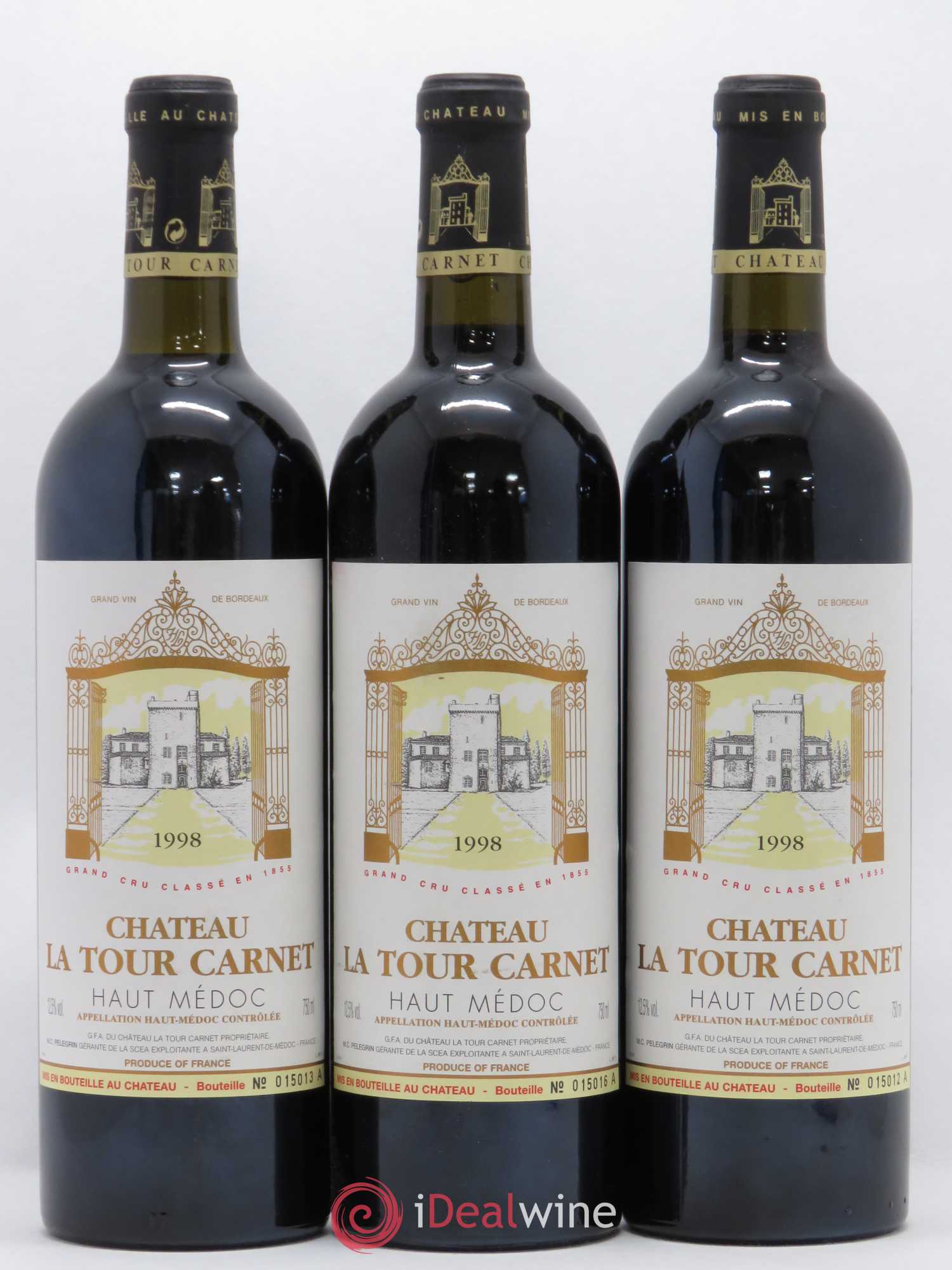 Château la Tour Carnet 4ème Grand Cru Classé 1998 - Lot de 3 bouteilles - 0