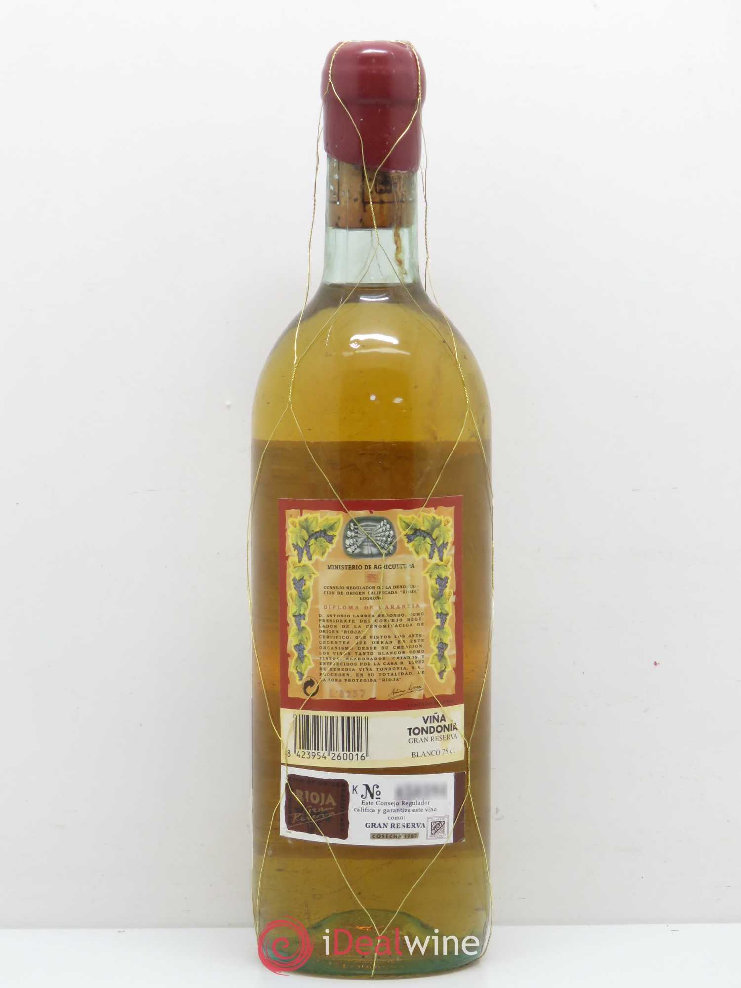 Rioja DOCA Vina Tondonia Gran Reserva Lopez de Heredia 1987 - Posten von 1 Flasche - 1