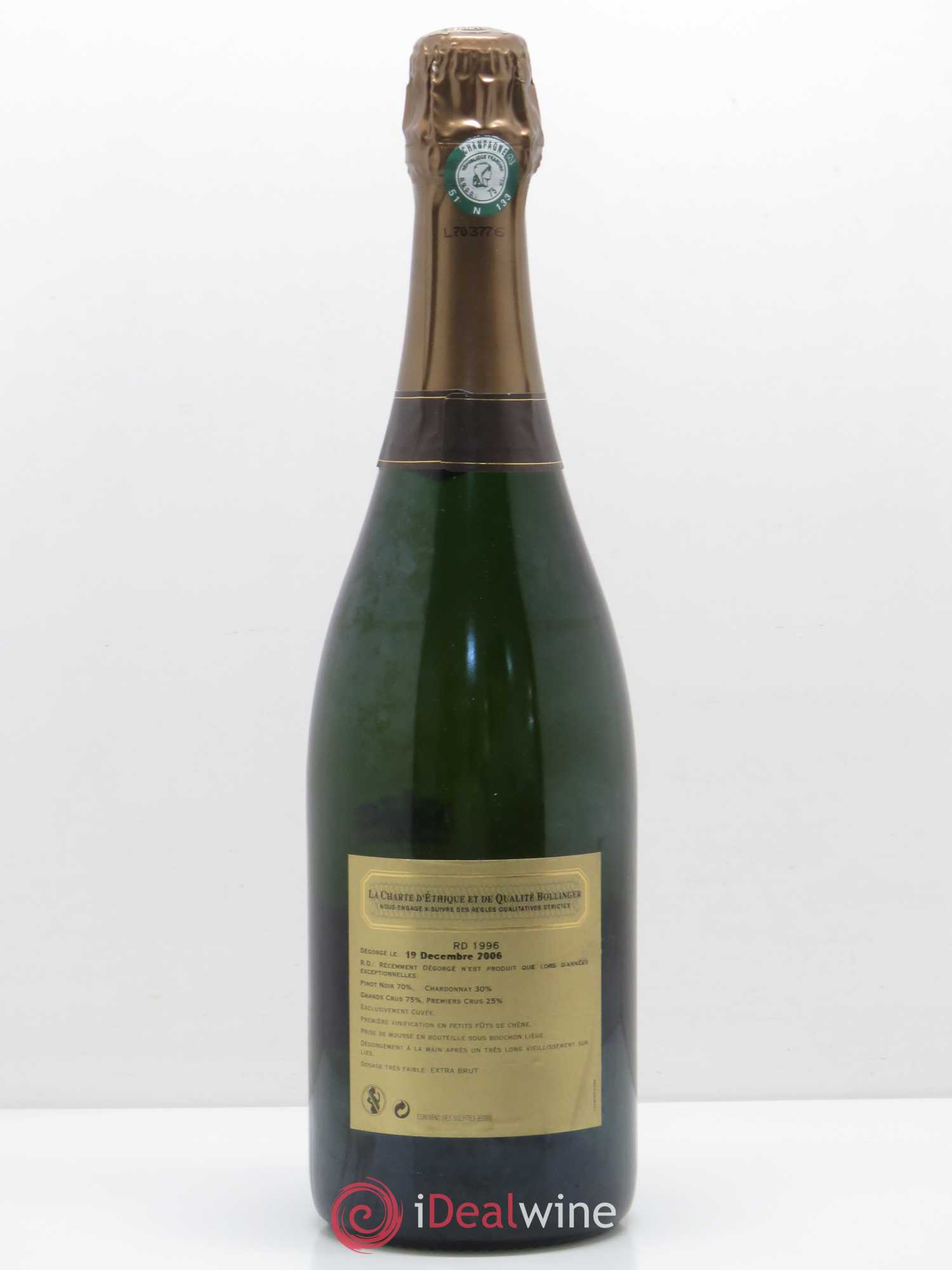 R.D. Extra-Brut Bollinger 1996 - Lot de 1 bouteille - 1