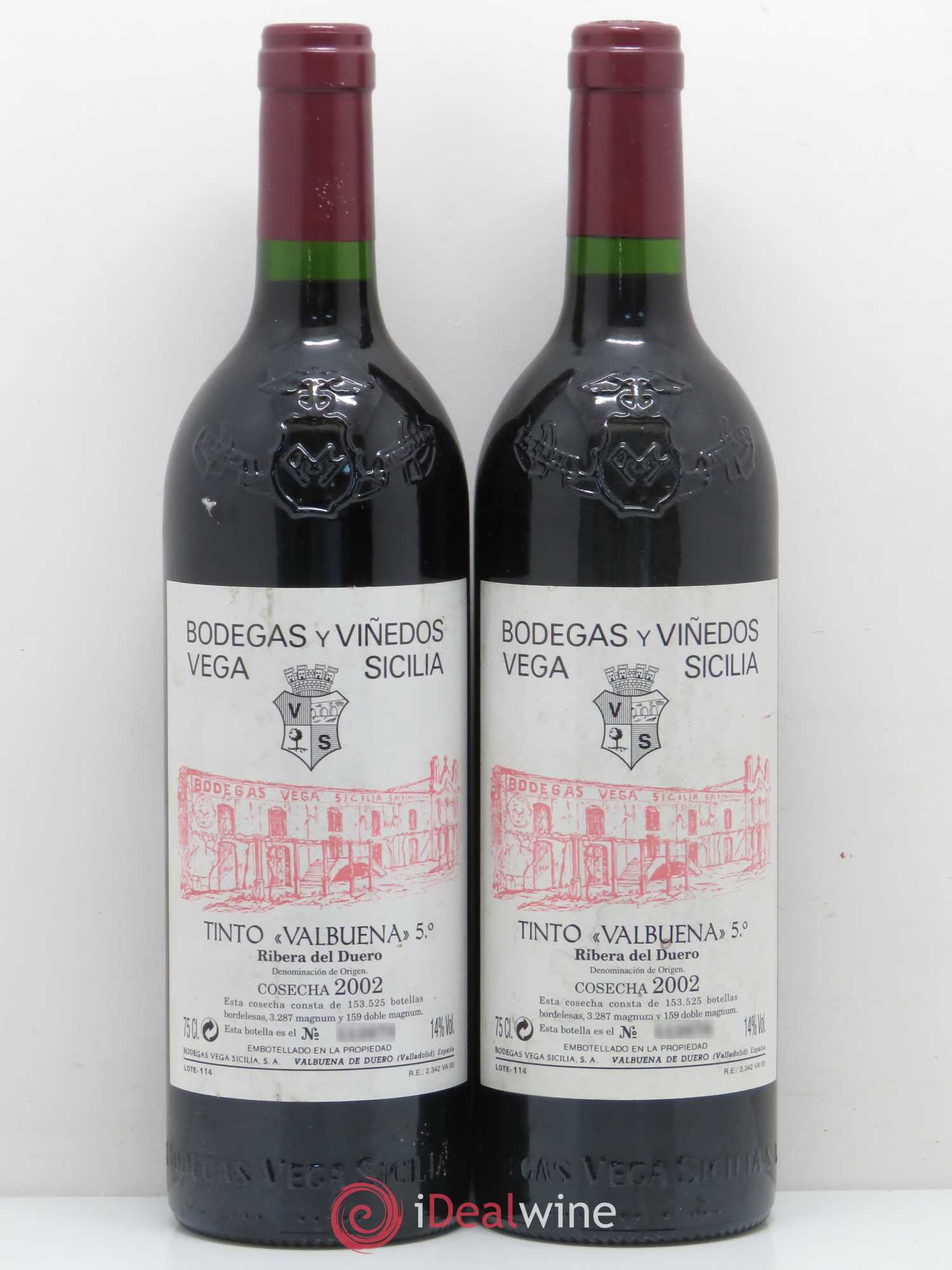 Ribera Del Duero DO Vega Sicilia Valbuena 5 ano Famille Alvarez 2002 - Lot de 2 bouteilles - 0