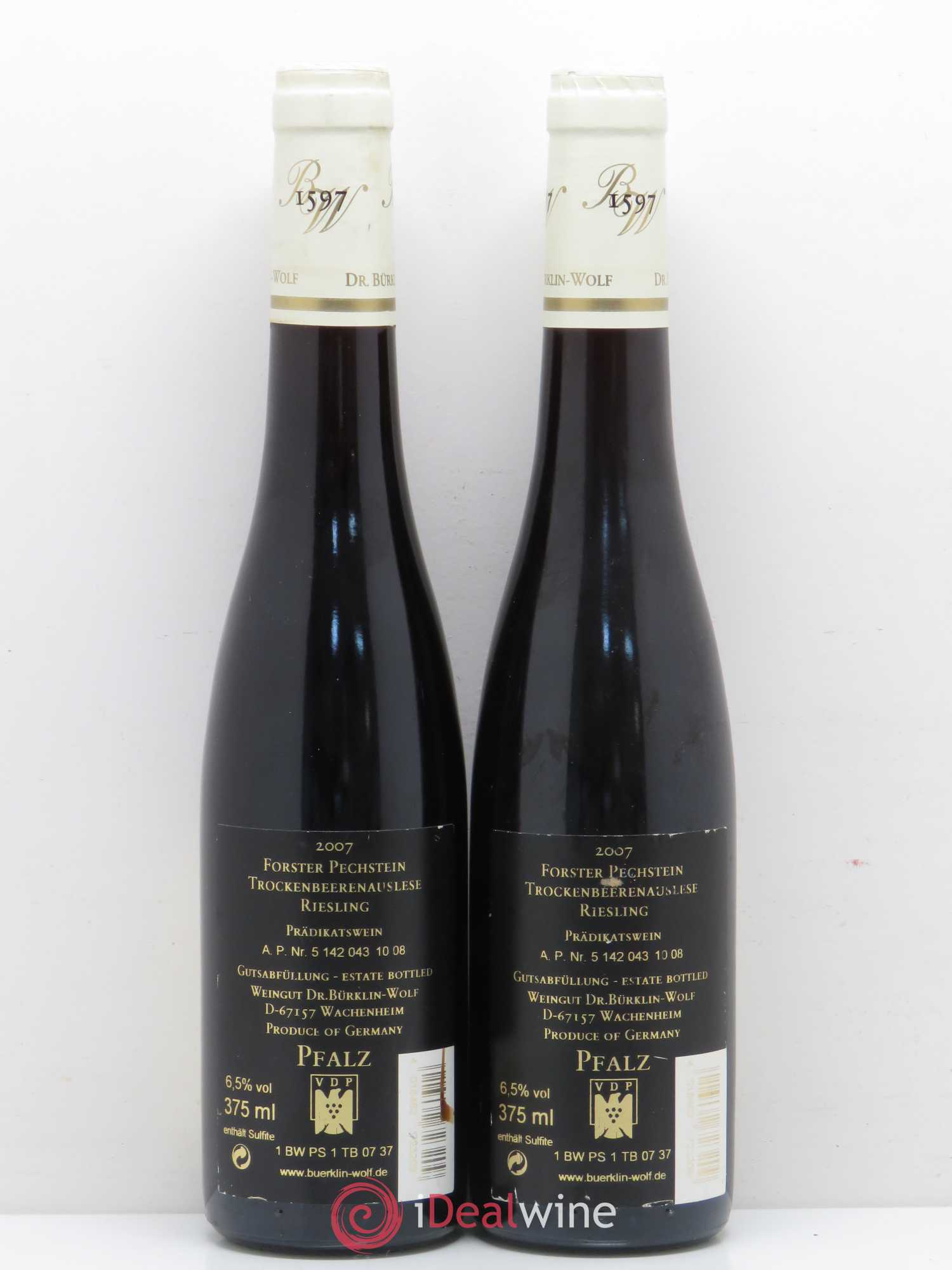 Allemagne Rheingau Forster Pechstein Riesling TBA Dr Brukling Wolf 2007 - Posten von 2 Demi-Flaschen - 1
