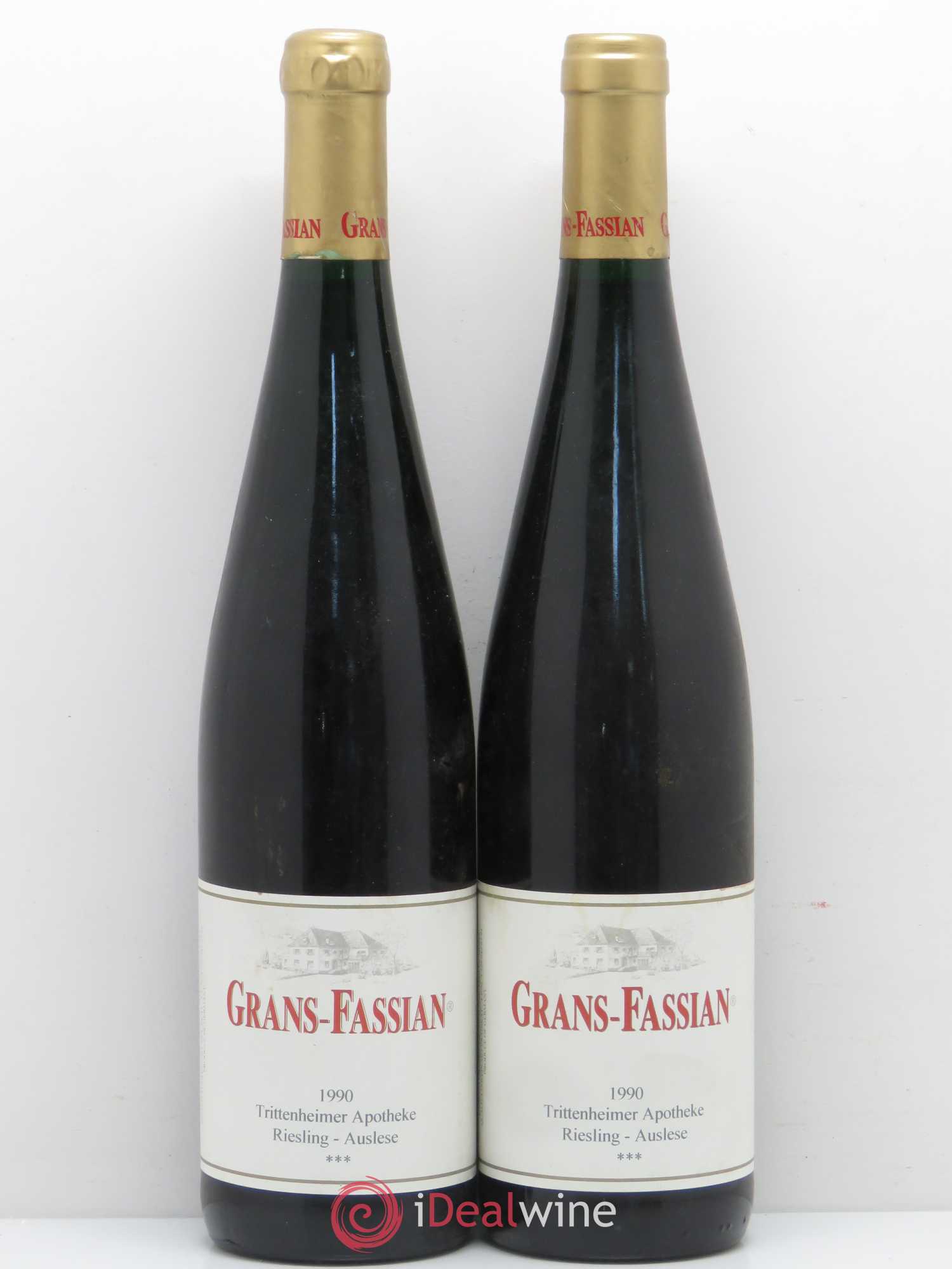 Riesling Trittenheimer Apotheke Auslese Godkapsel 3 étoiles Weingut Grans Fassian 1990 - Lotto di 2 bottiglie - 0