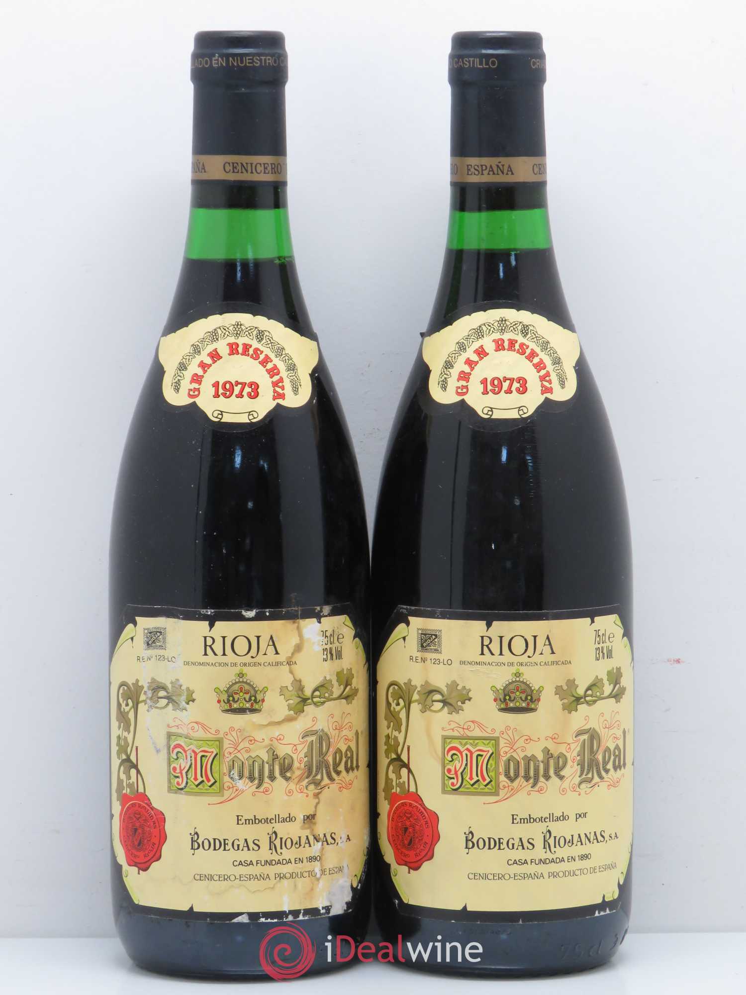 Rioja DOCA Monte Real Gran Reserva Bodegas Riojanas 1973 - Lot de 2 bouteilles - 0