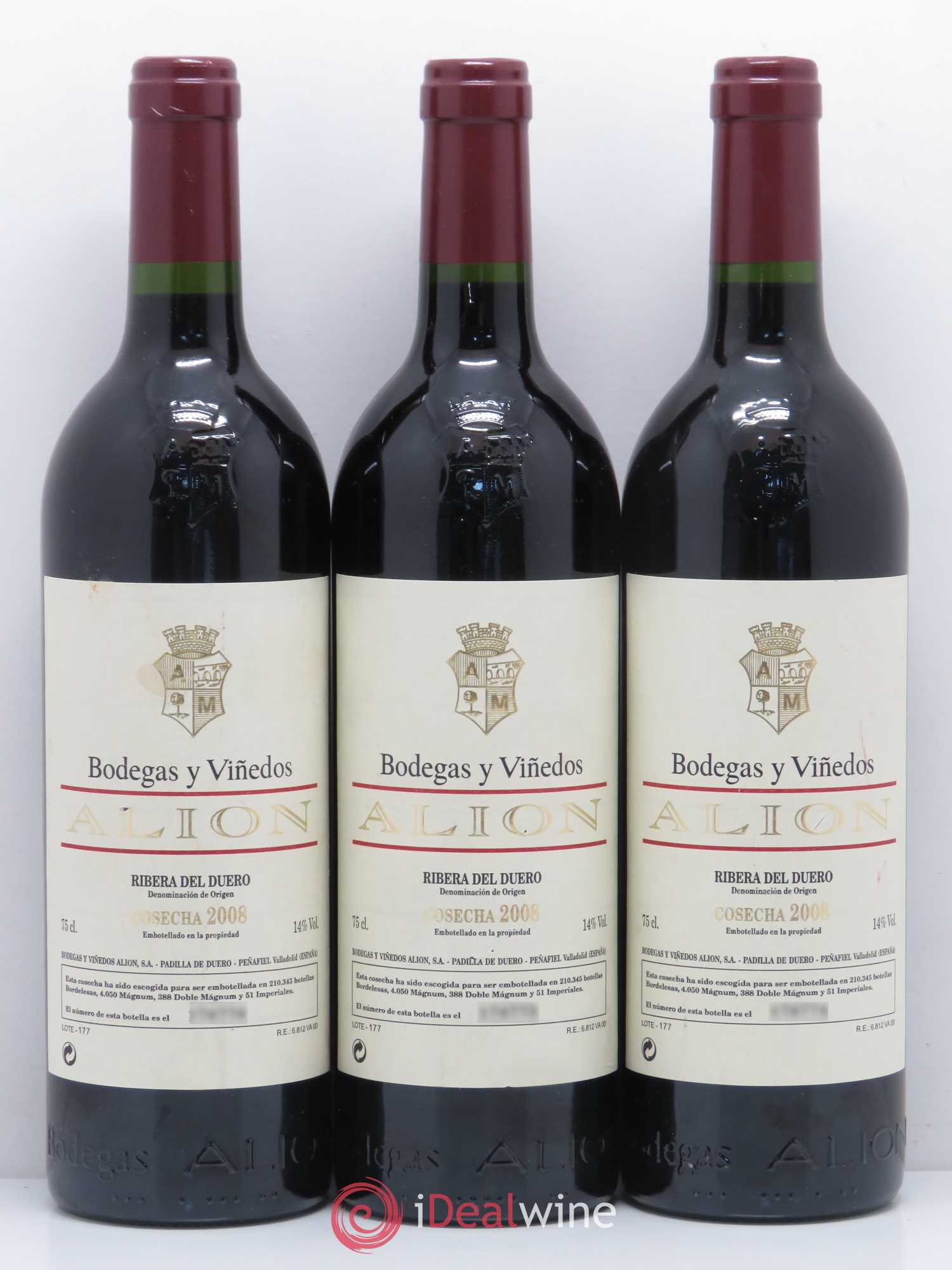 Ribera Del Duero DO Vega Sicilia Alion Famille Alvarez 2008 - Lot de 3 bouteilles - 0