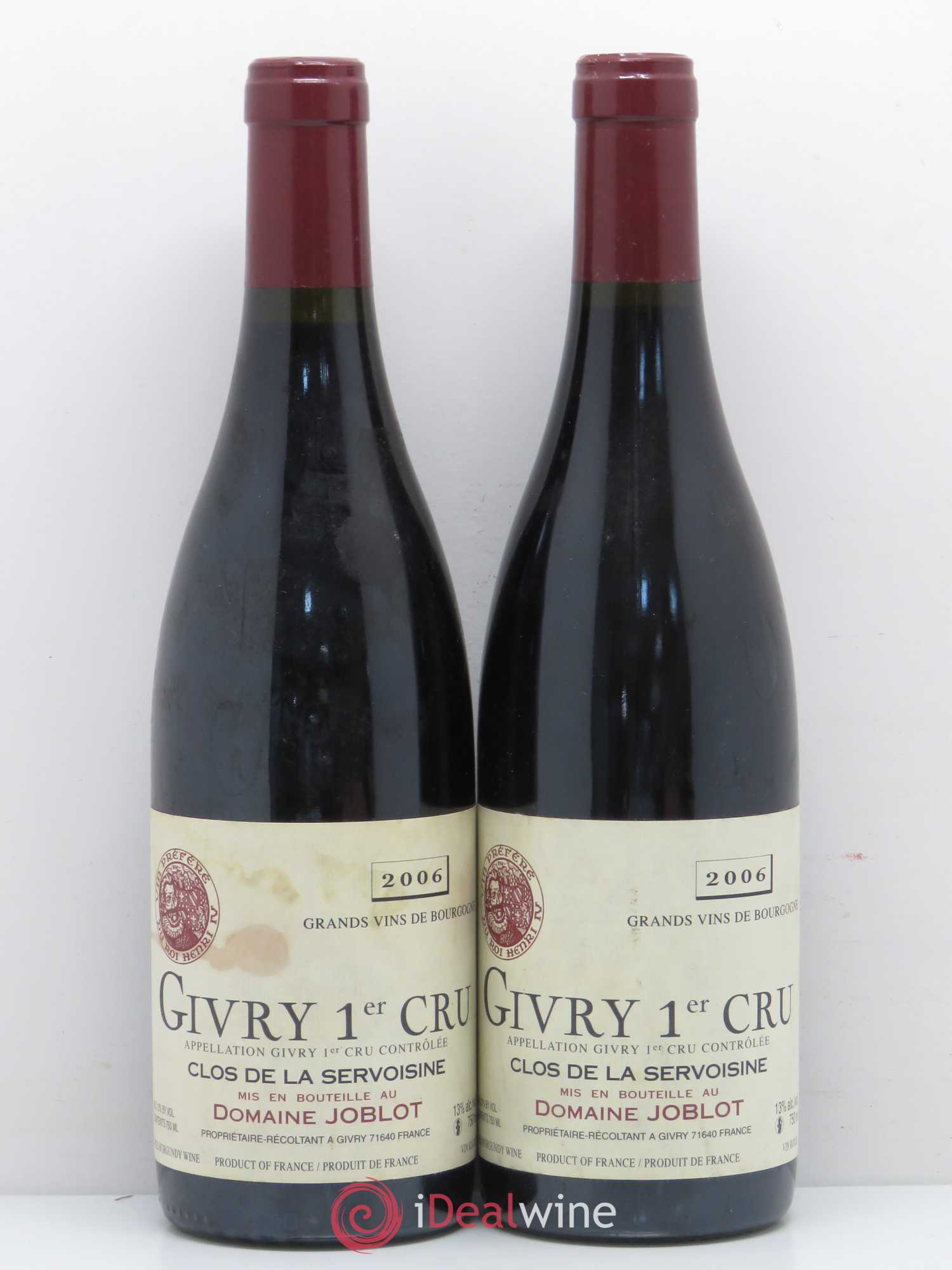 Givry 1er Cru Servoisine Joblot (Domaine) 2006 - Lot de 2 bouteilles - 0