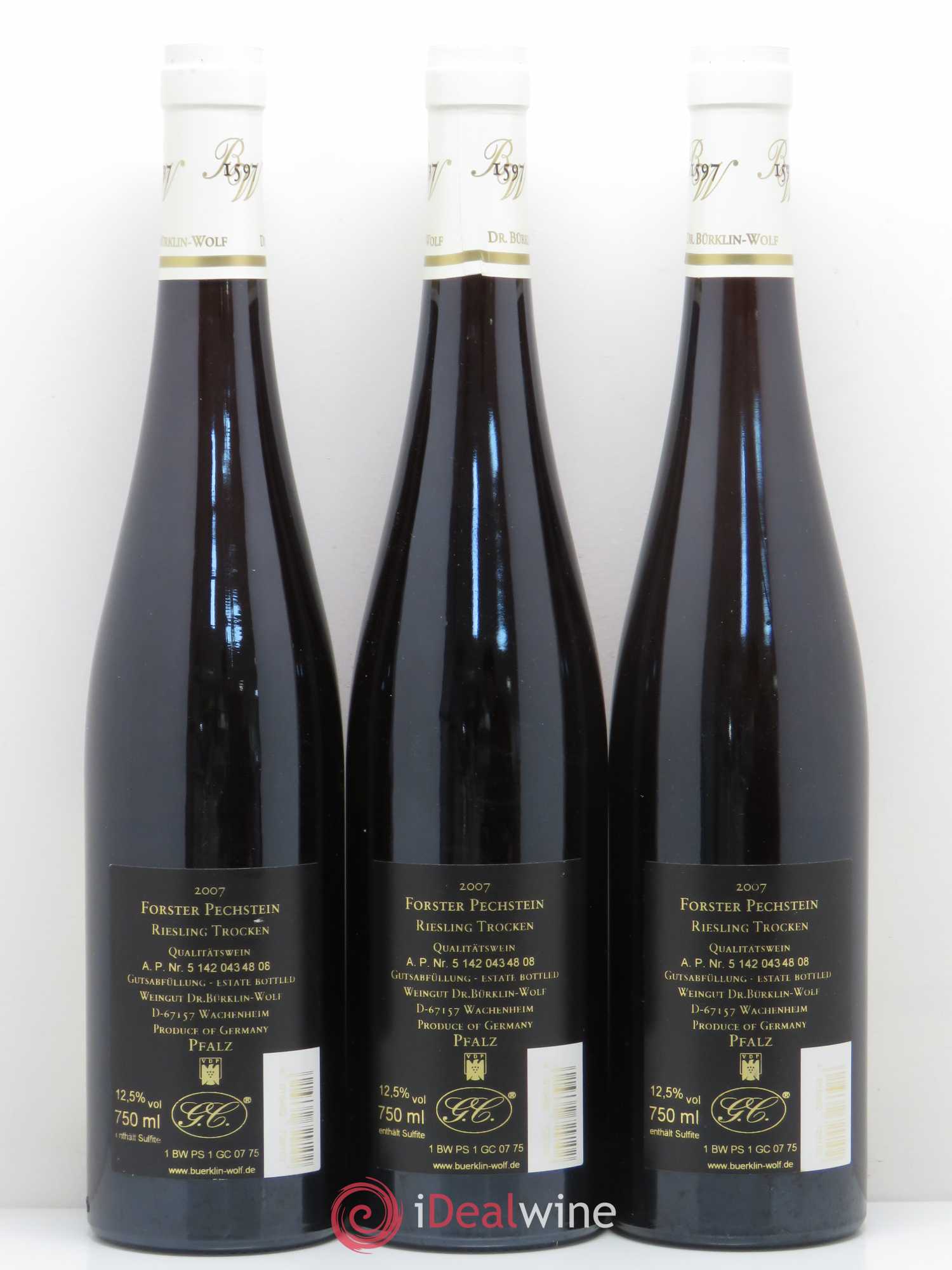 Allemagne Rheingau Forster Pechstein Riesling Trocken GC Dr Burkling Wolf 2007 - Lot of 3 bottles - 1