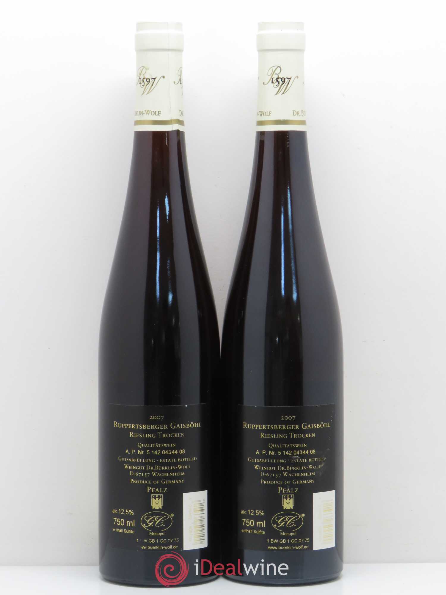 Allemagne Rheingau Ruppertsberger Gaisbohl Riesling Trocken GC Dr Burkling Wolf 2007 - Lotto di 2 bottiglie - 1