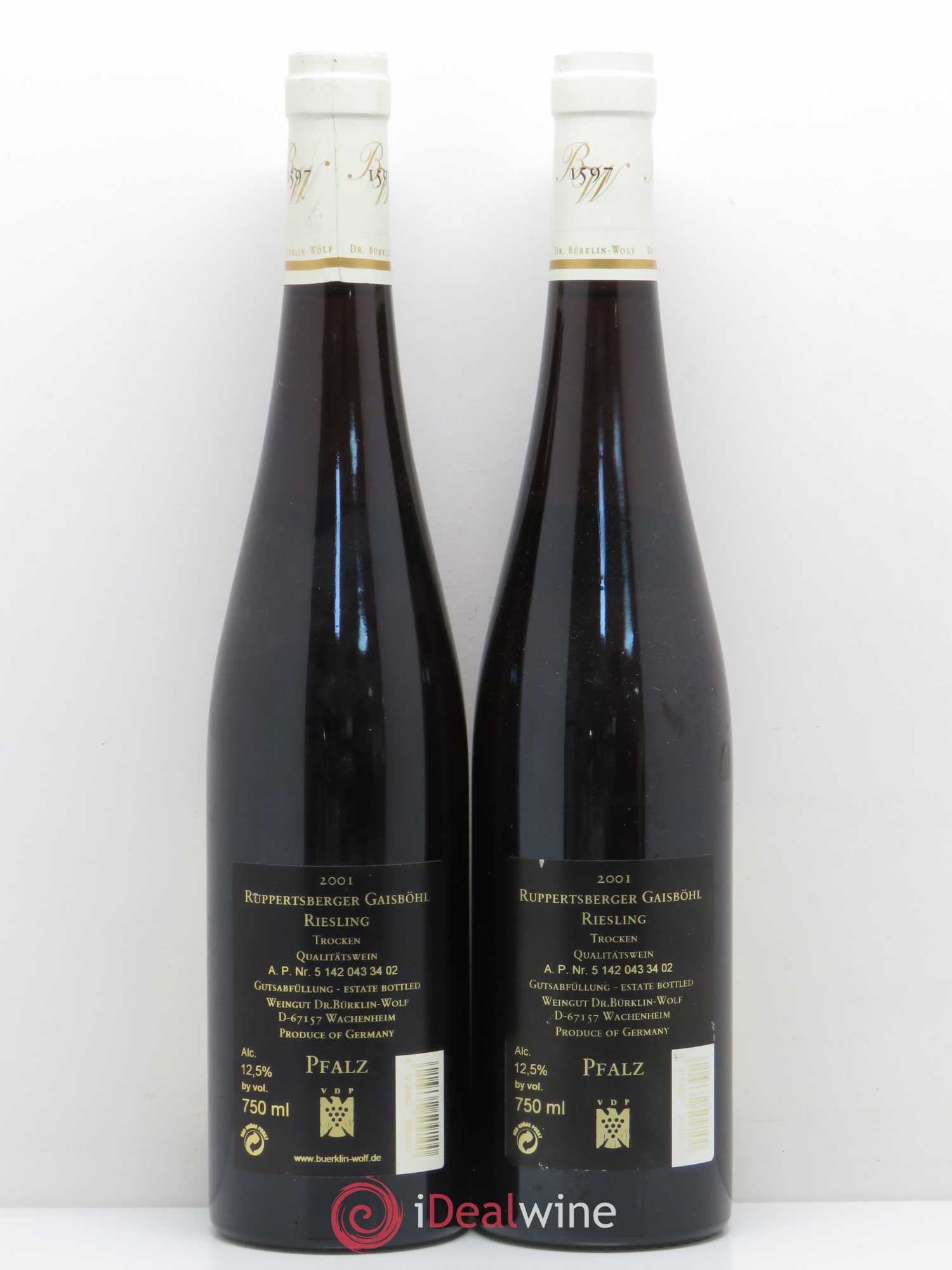 Allemagne Rheingau Ruppertsberger Gaisbol Riesling Trocken GC Dr Burkling Wolf 2001 - Lot of 2 bottles - 1