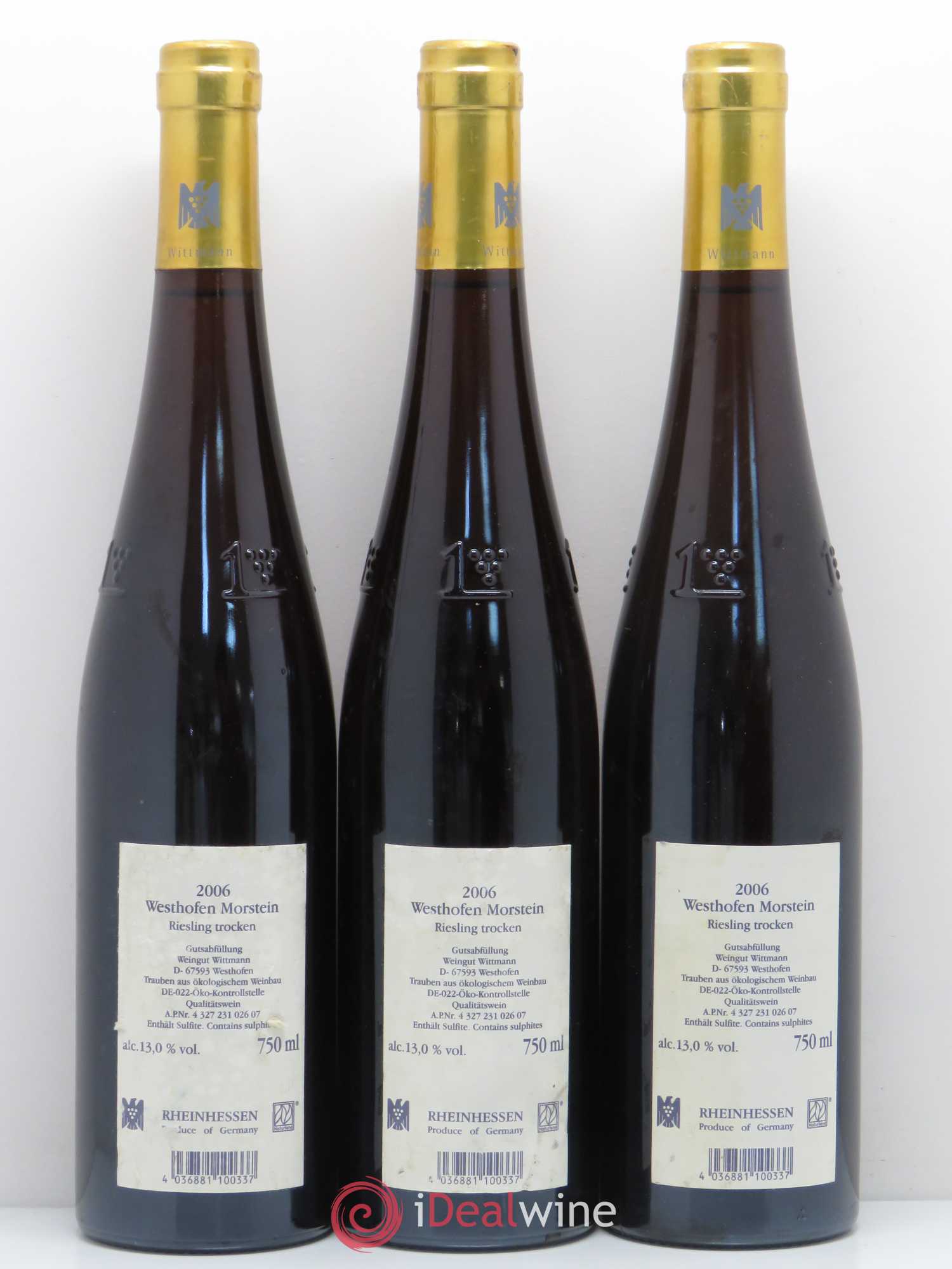 Allemagne Rheingau Westhofen Morstein Riesling Trocken Goldkapsel Wittman 2006 - Posten von 3 Flaschen - 1