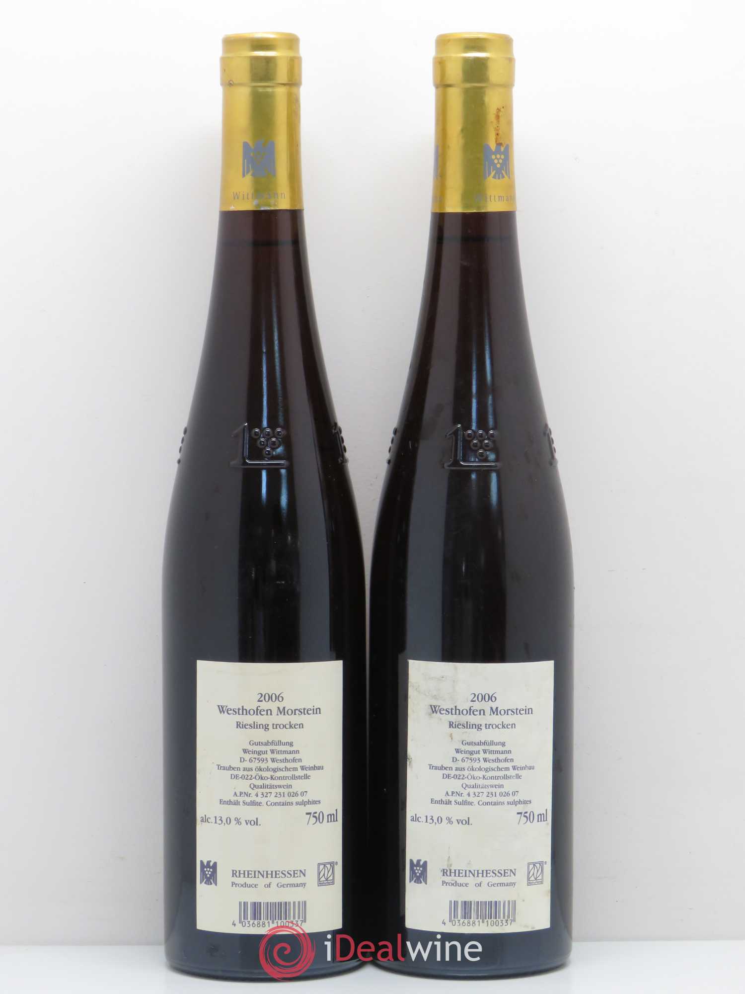 Allemagne Rheingau Westhofen Morstein Riesling Trocken Goldkapsel Wittman 2006 - Posten von 2 Flaschen - 1