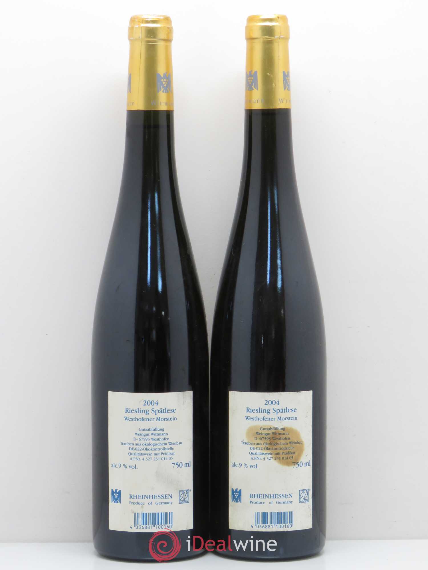 Allemagne Rheingau Westhofener Morstein Riesling Spatlese Goldkapsel Wittman 2004 - Posten von 2 Flaschen - 1