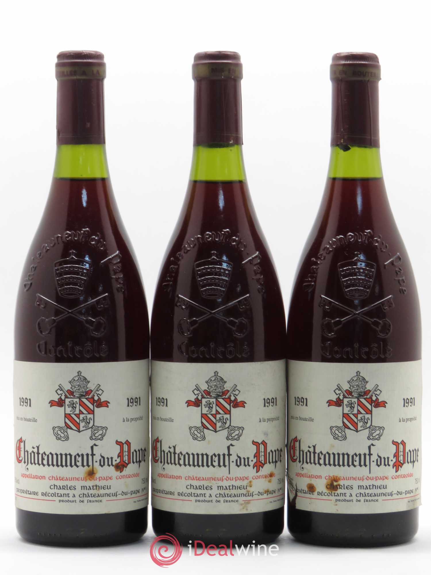Châteauneuf-du-Pape Charles Mathieu 1991 - Lot de 3 bouteilles - 0