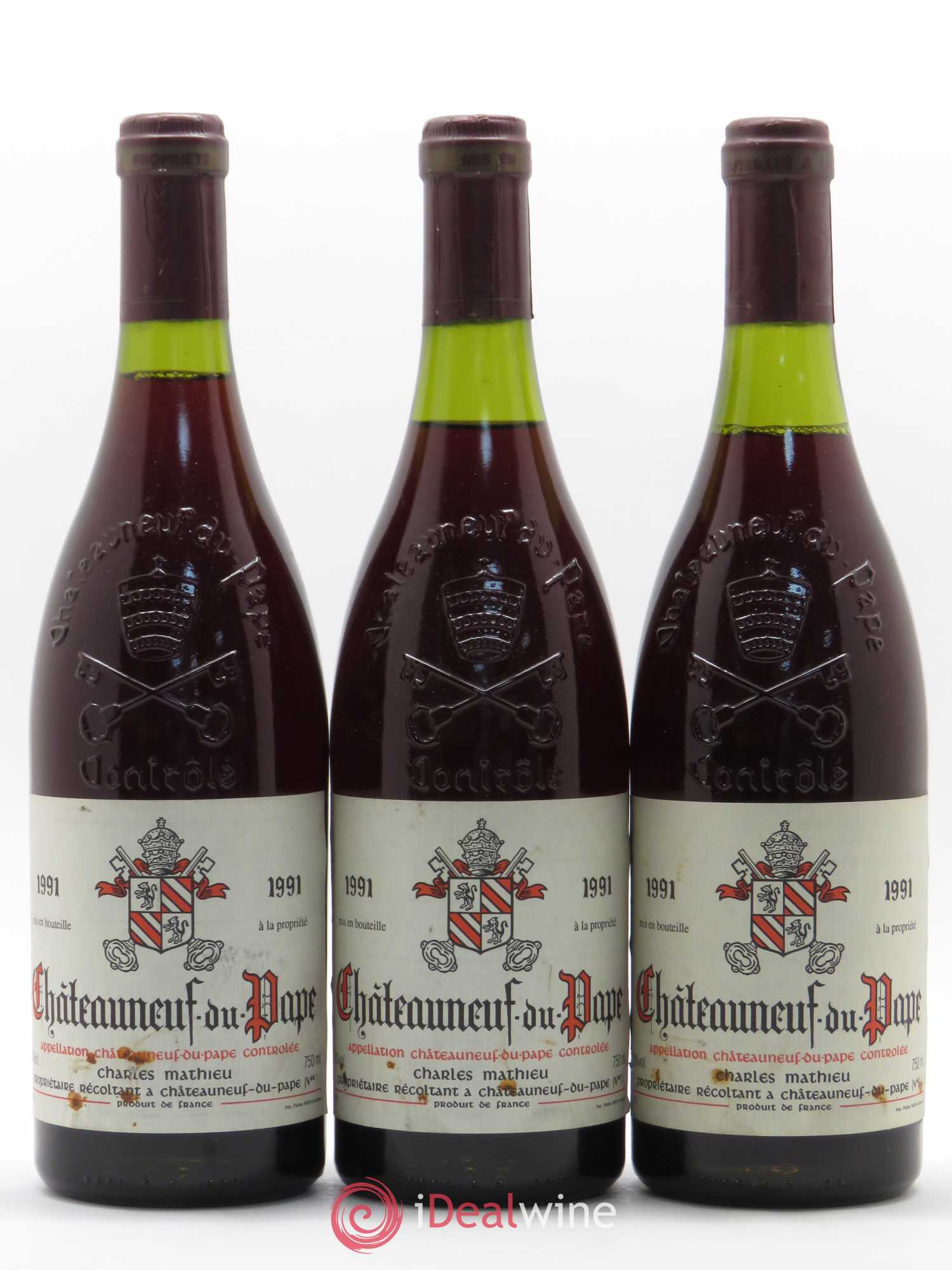 Châteauneuf-du-Pape Charles Mathieu 1991 - Lot de 3 bouteilles - 0